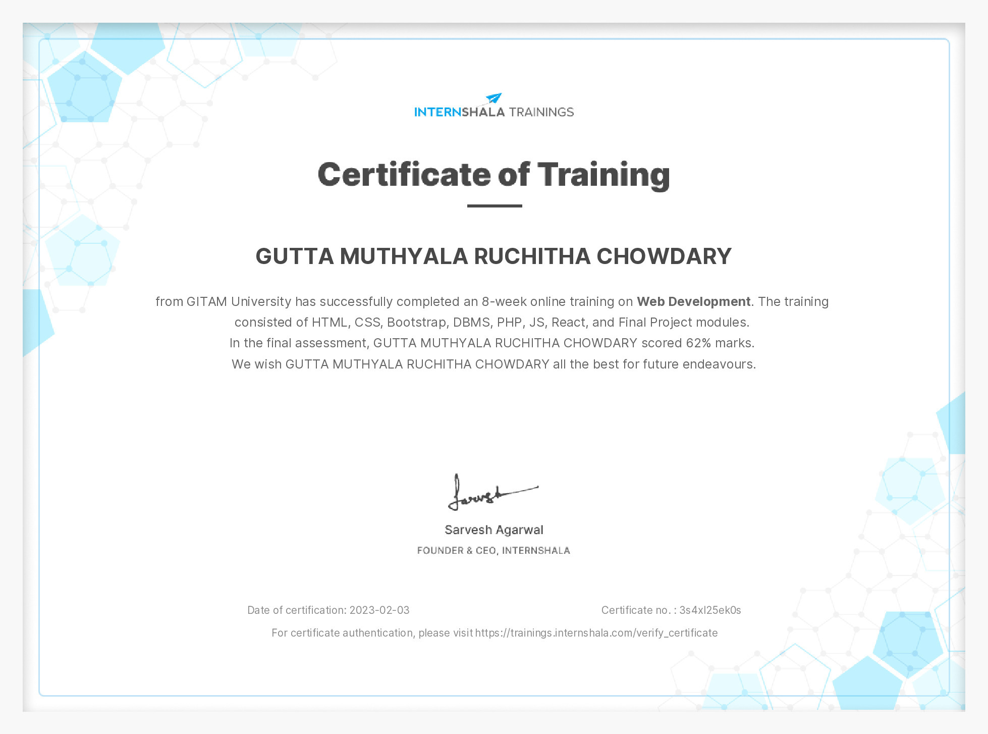 Certificate of completion
