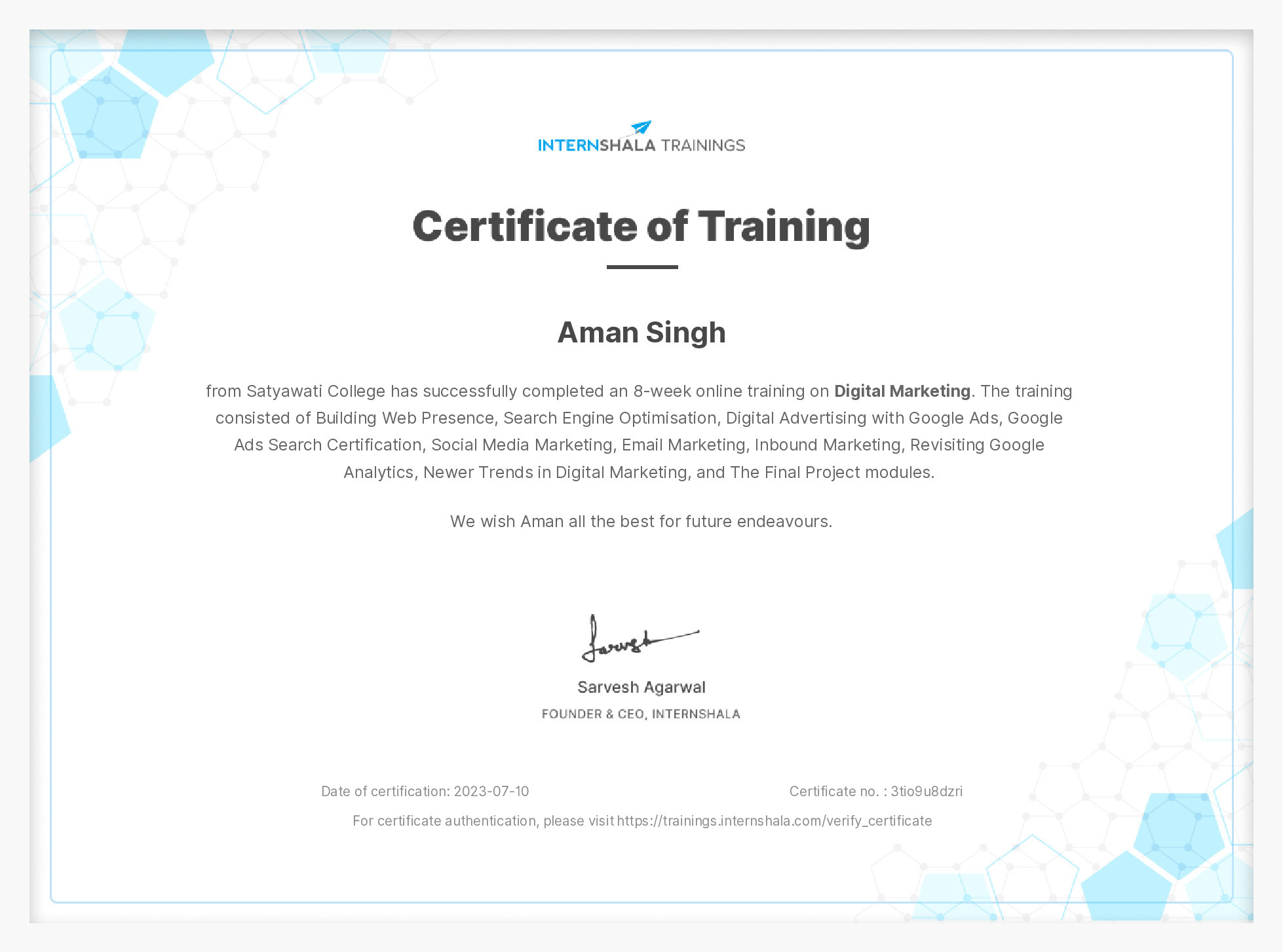 Certificate of completion