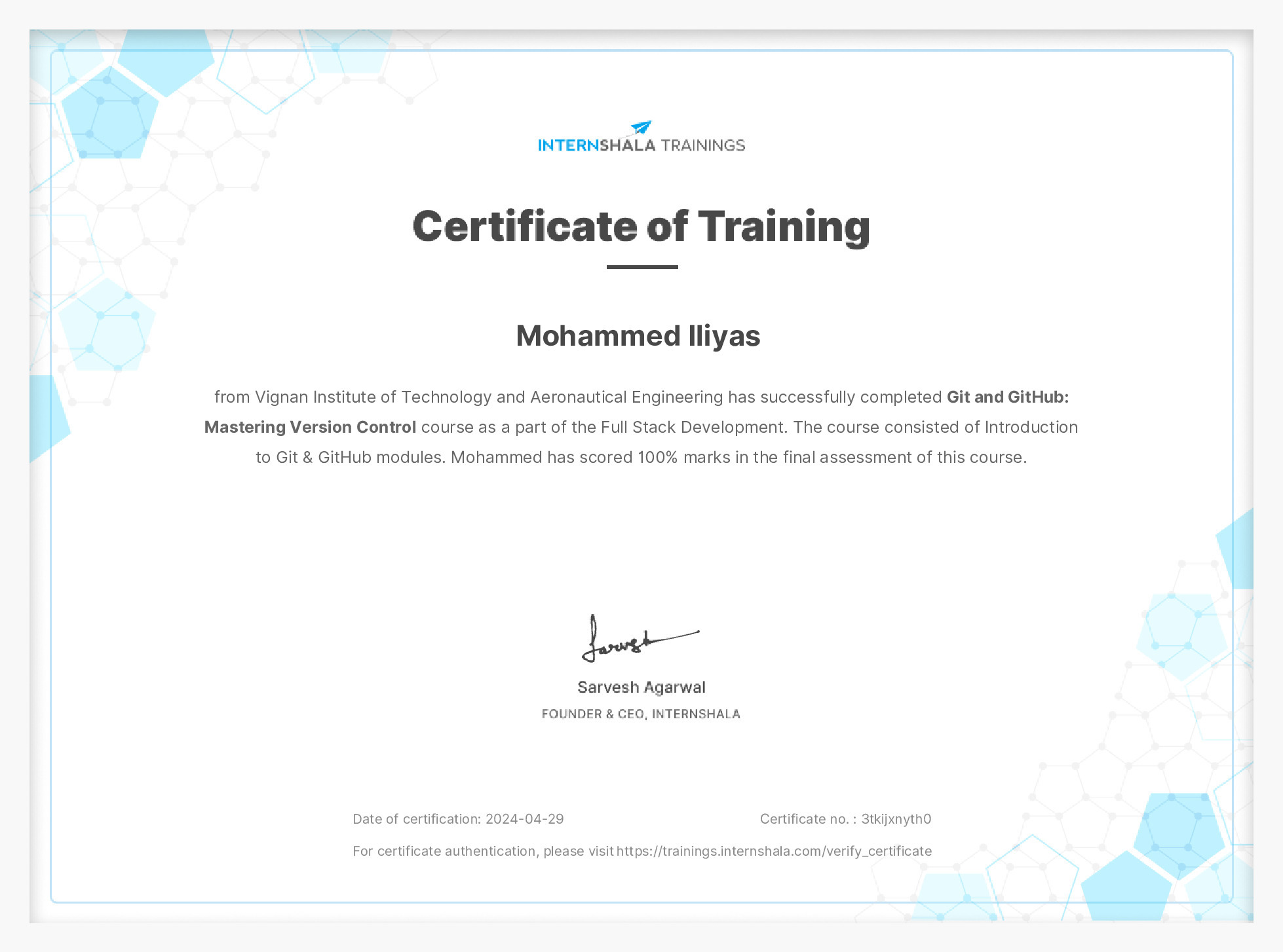 Certificate of completion