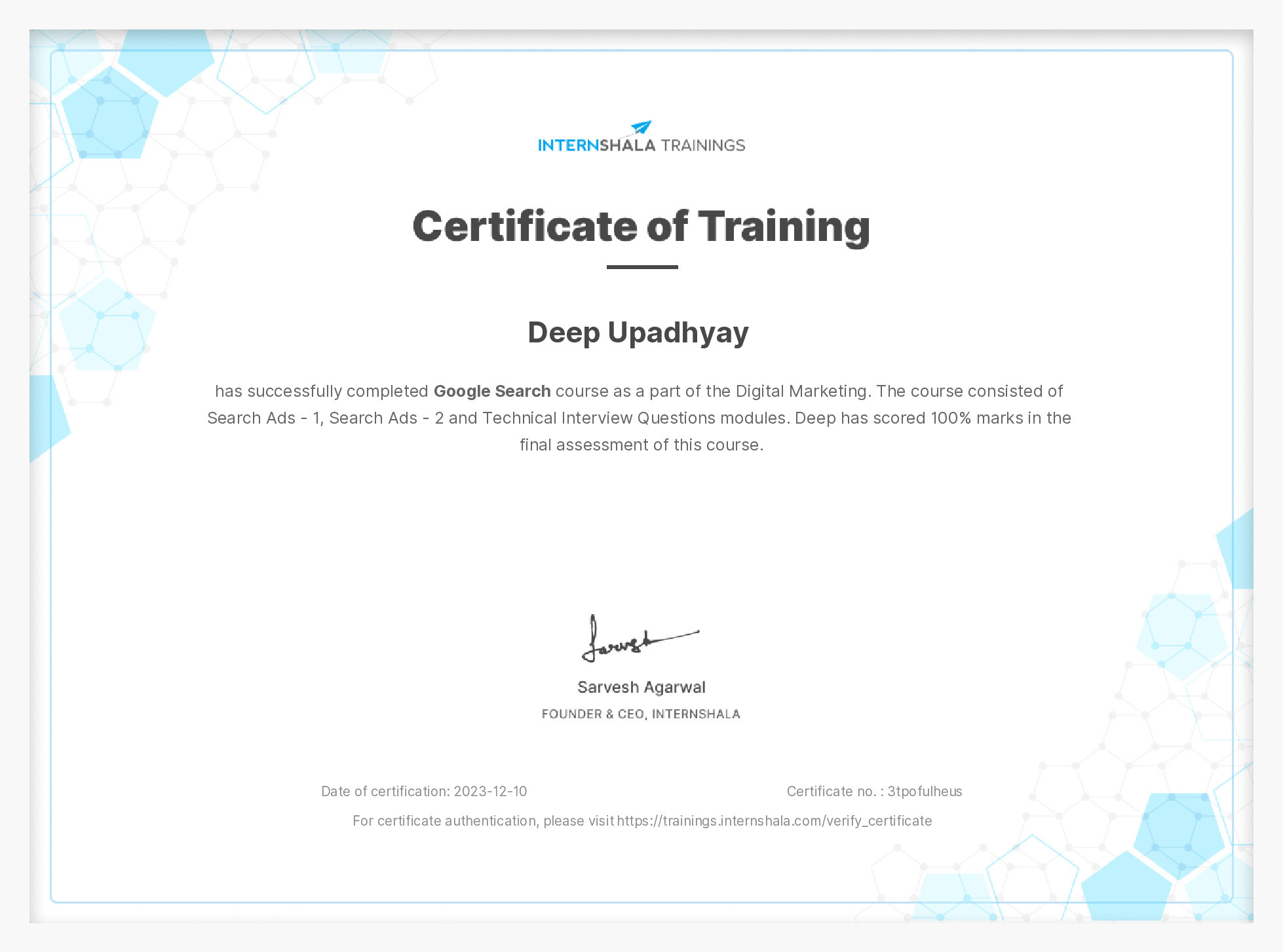 Certificate of completion