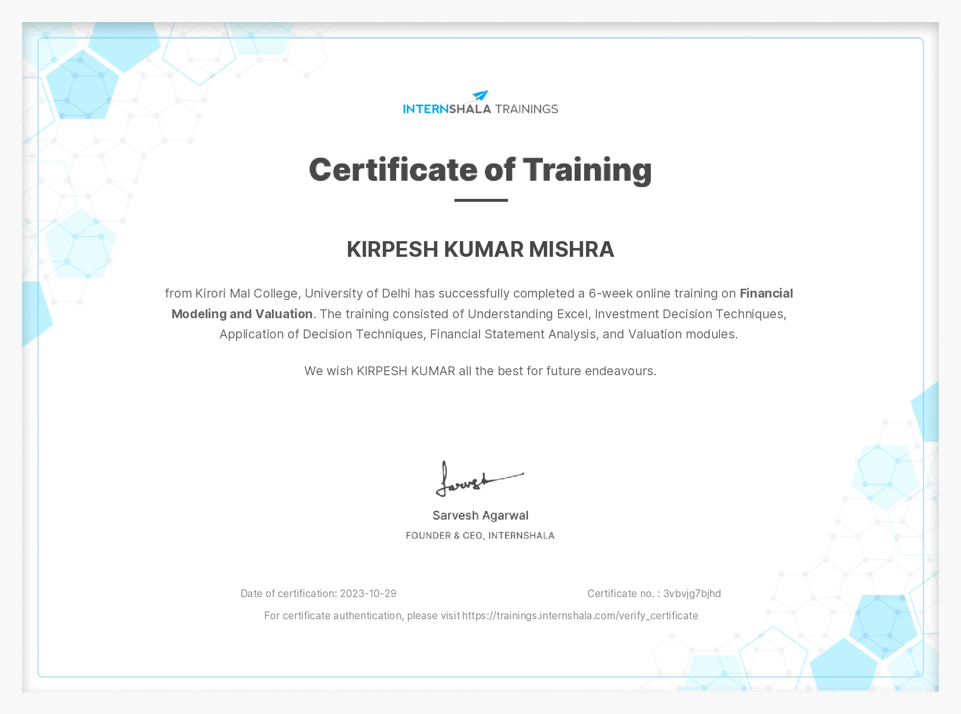 Certificate of completion