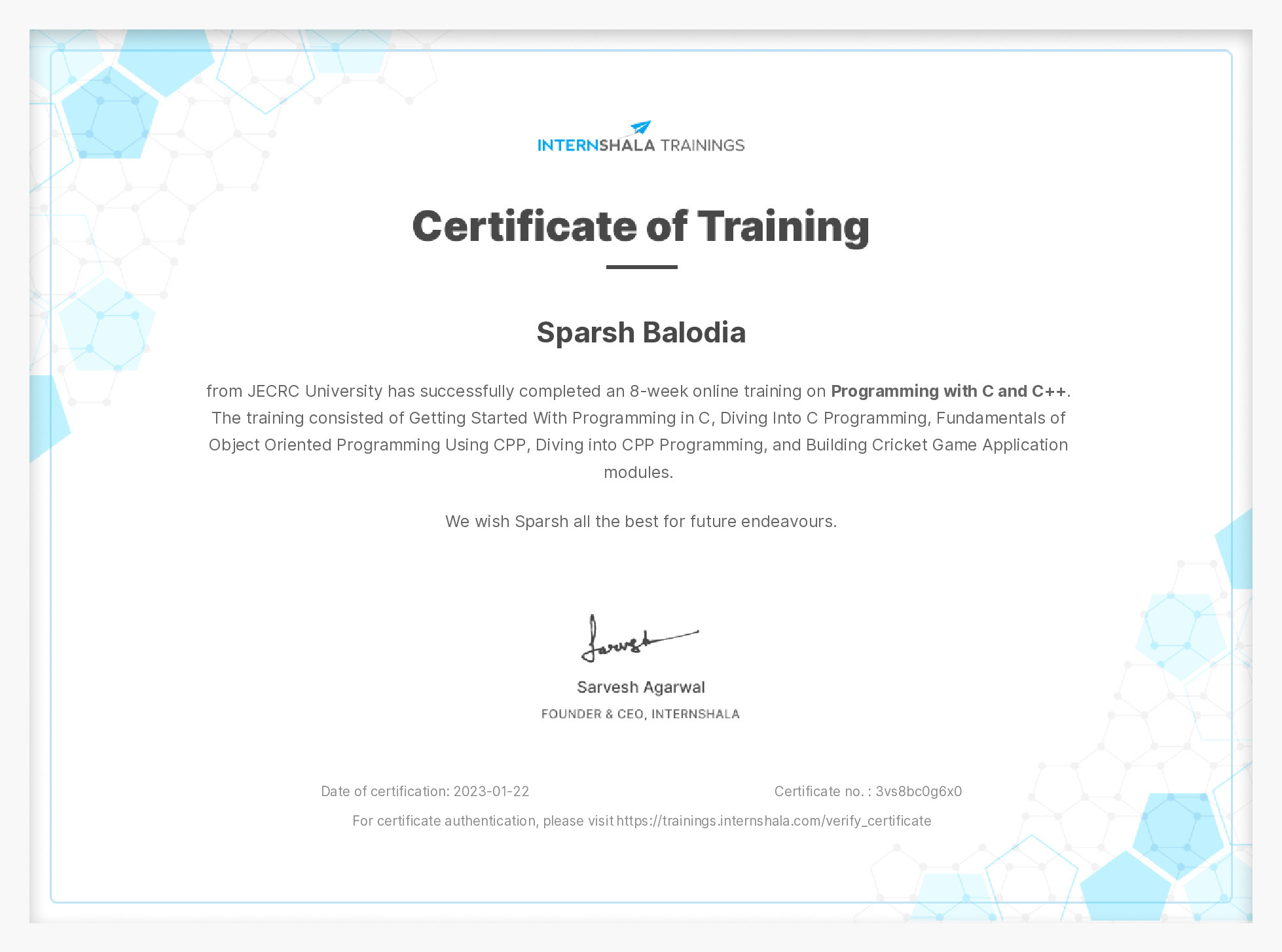 Certificate of completion