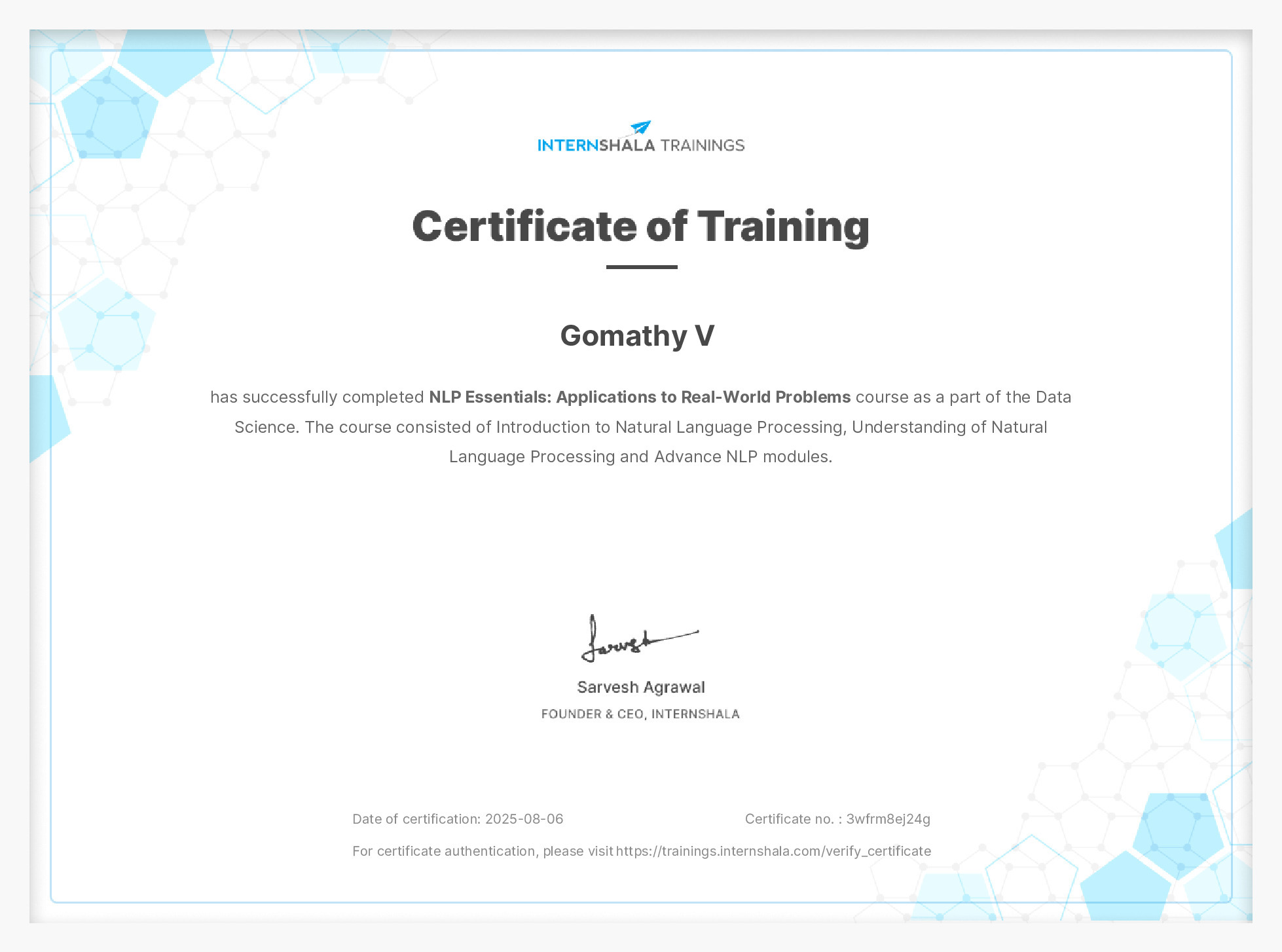 Certificate of completion