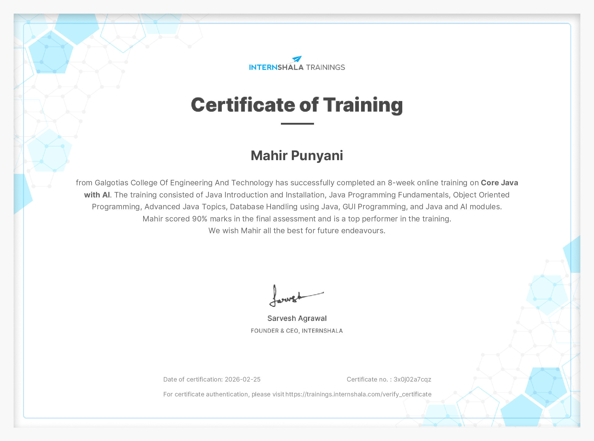 Certificate of completion