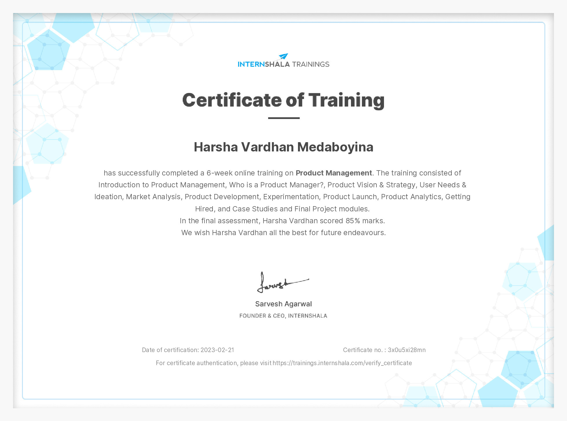 Certificate of completion