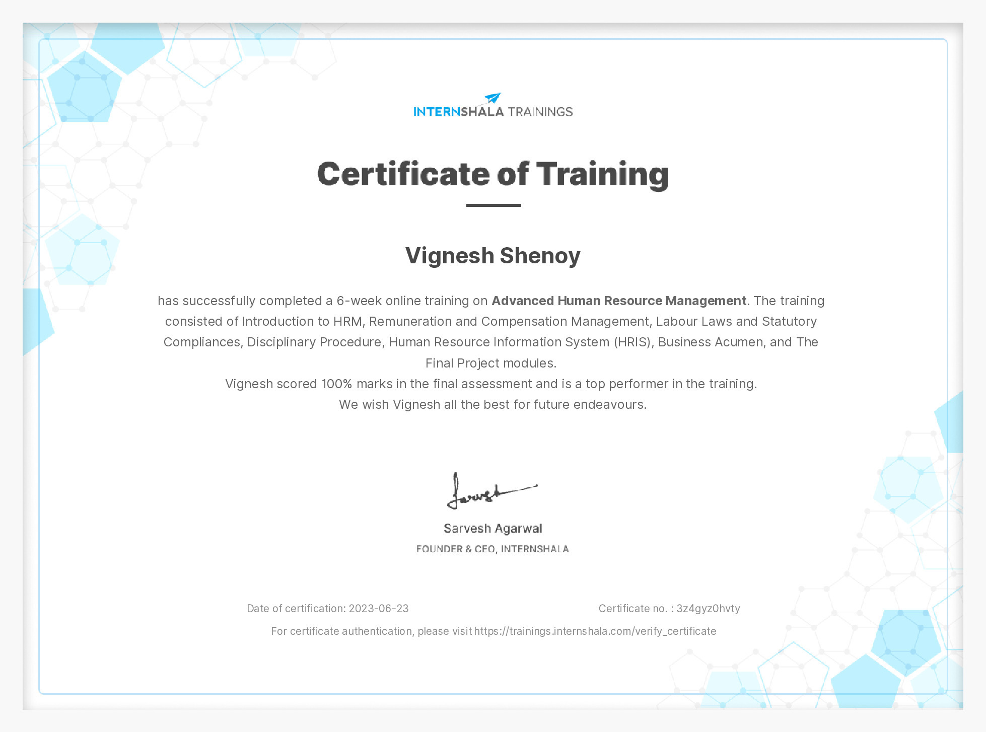 Certificate of completion