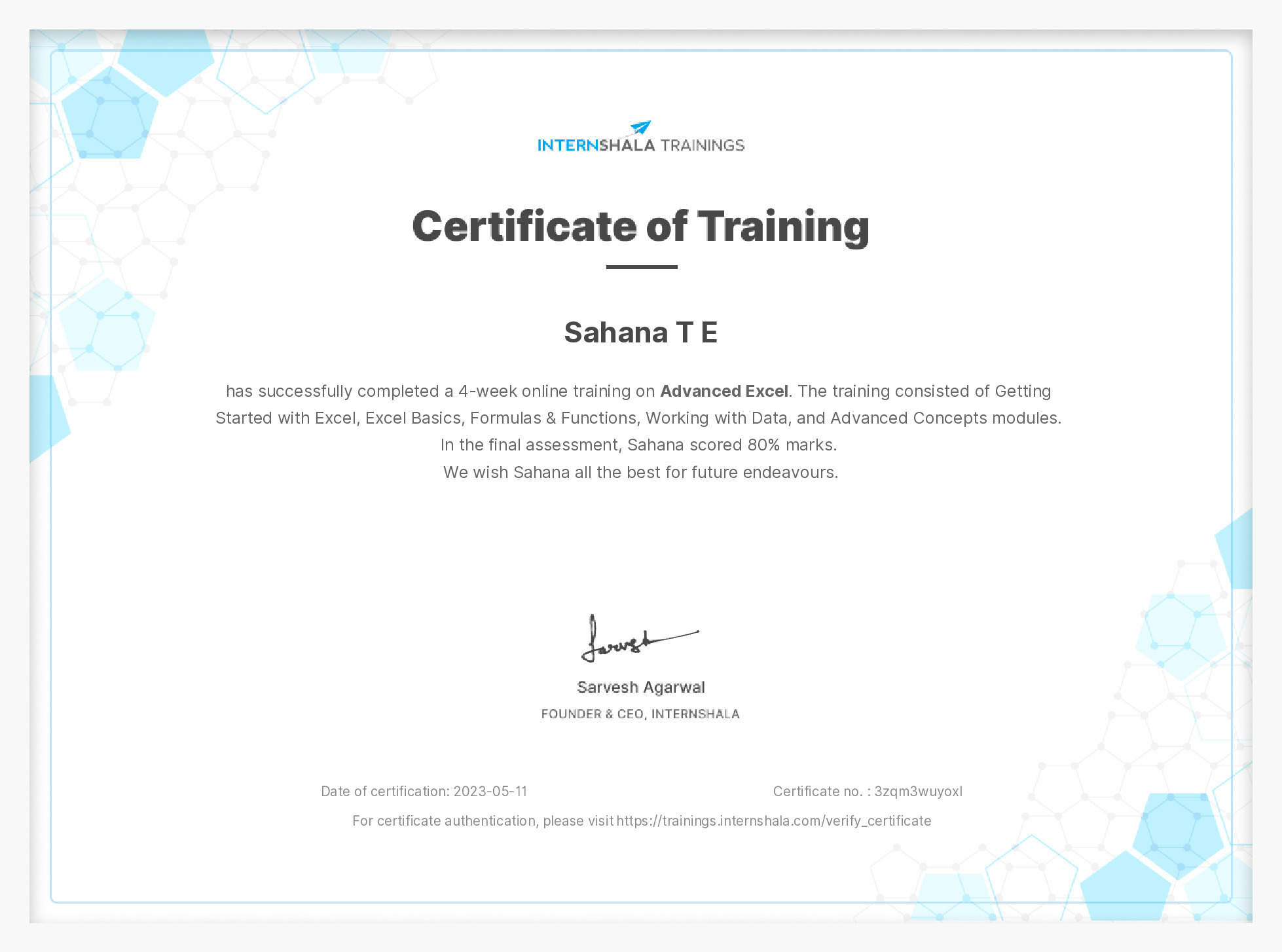 Certificate of completion