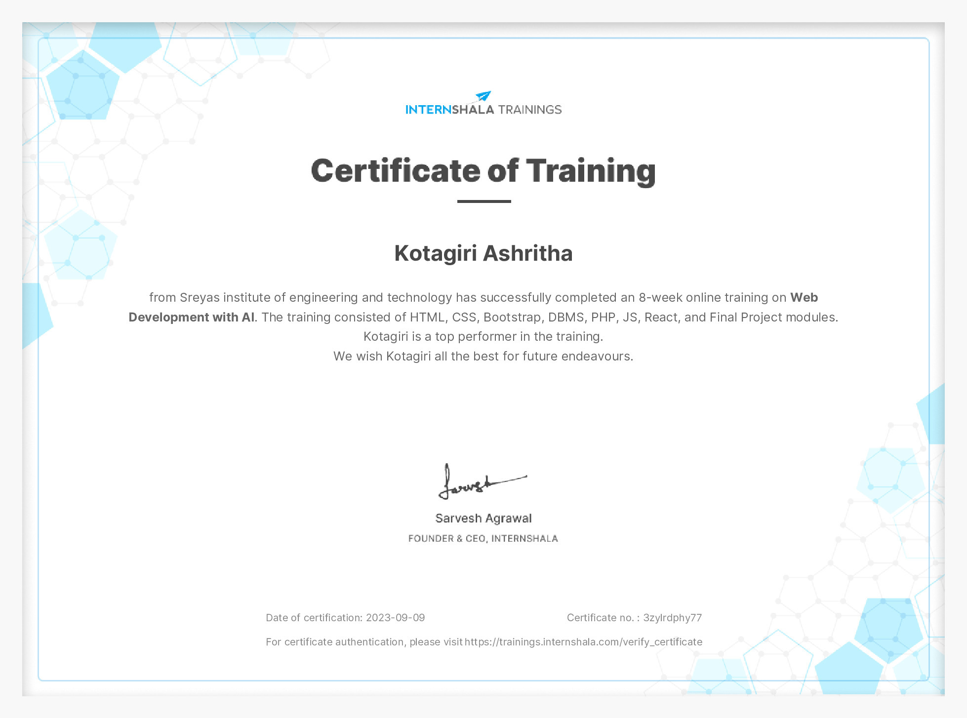 Certificate of completion