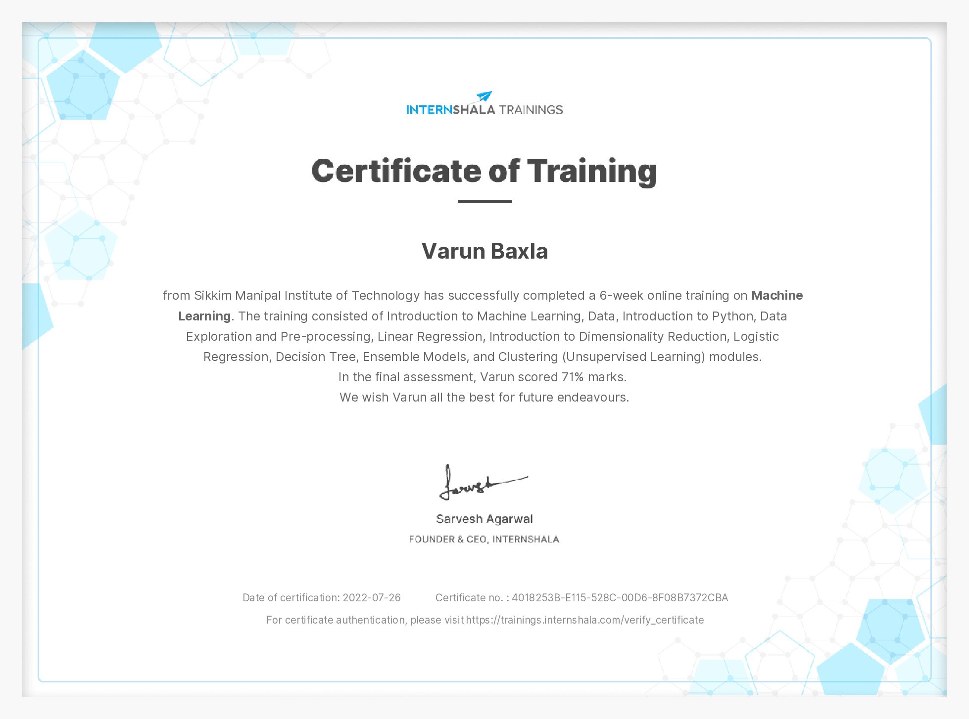 Certificate of completion