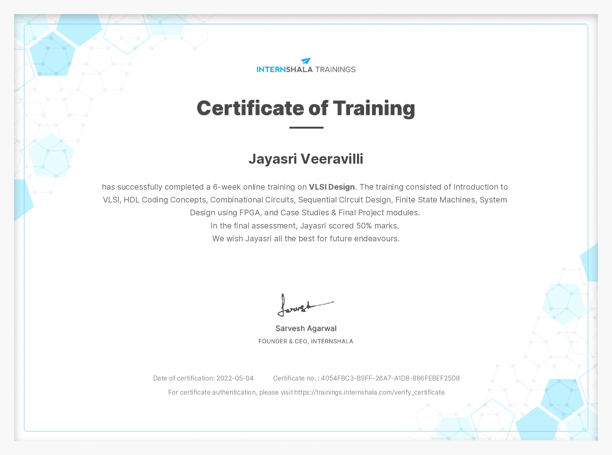 Certificate of completion