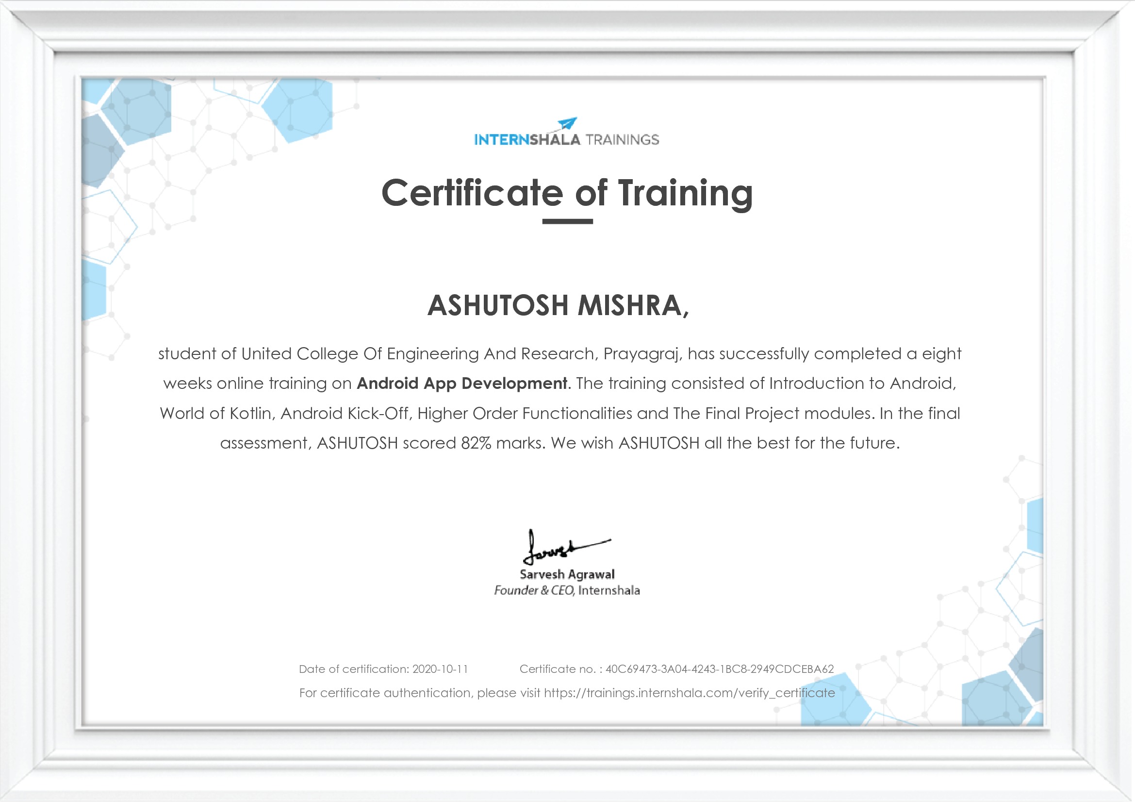 Certificate of completion