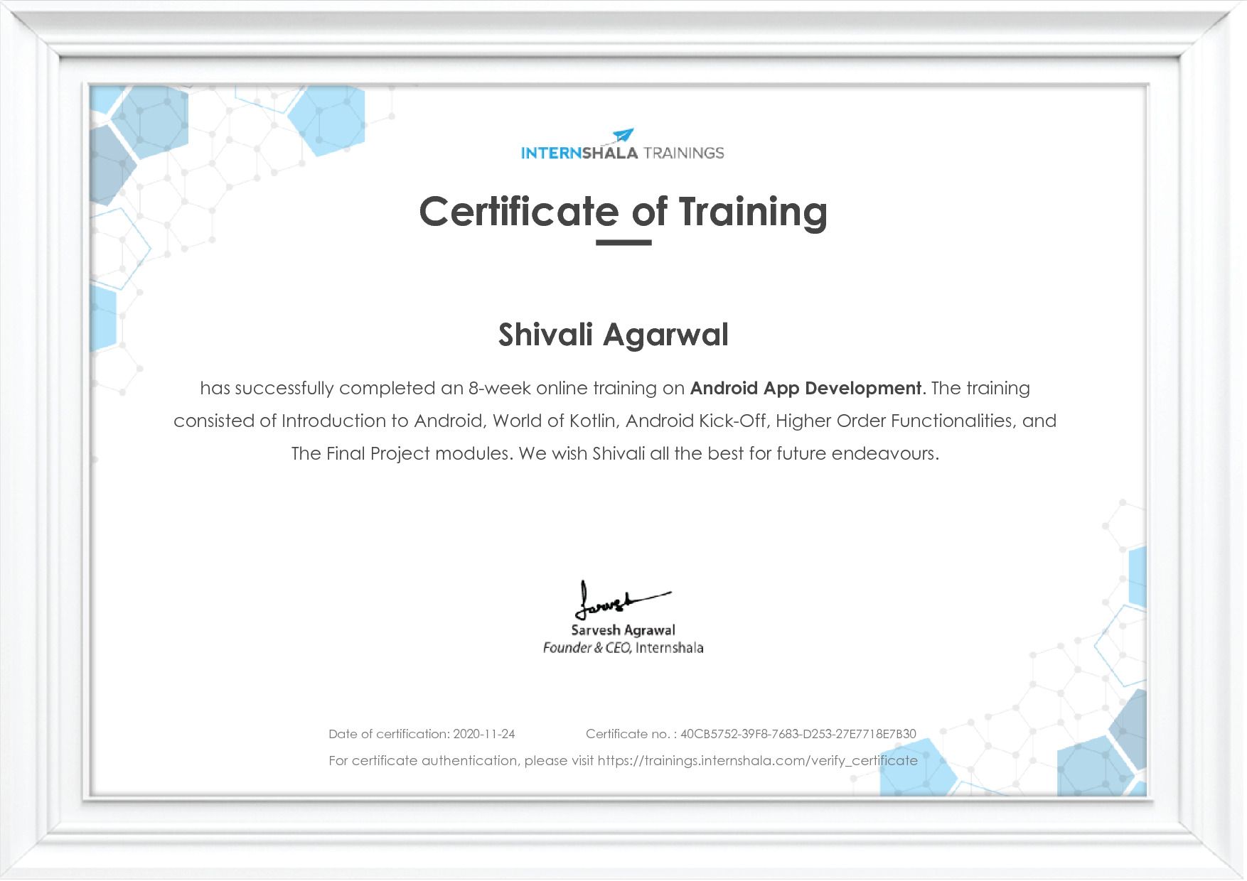 Certificate of completion