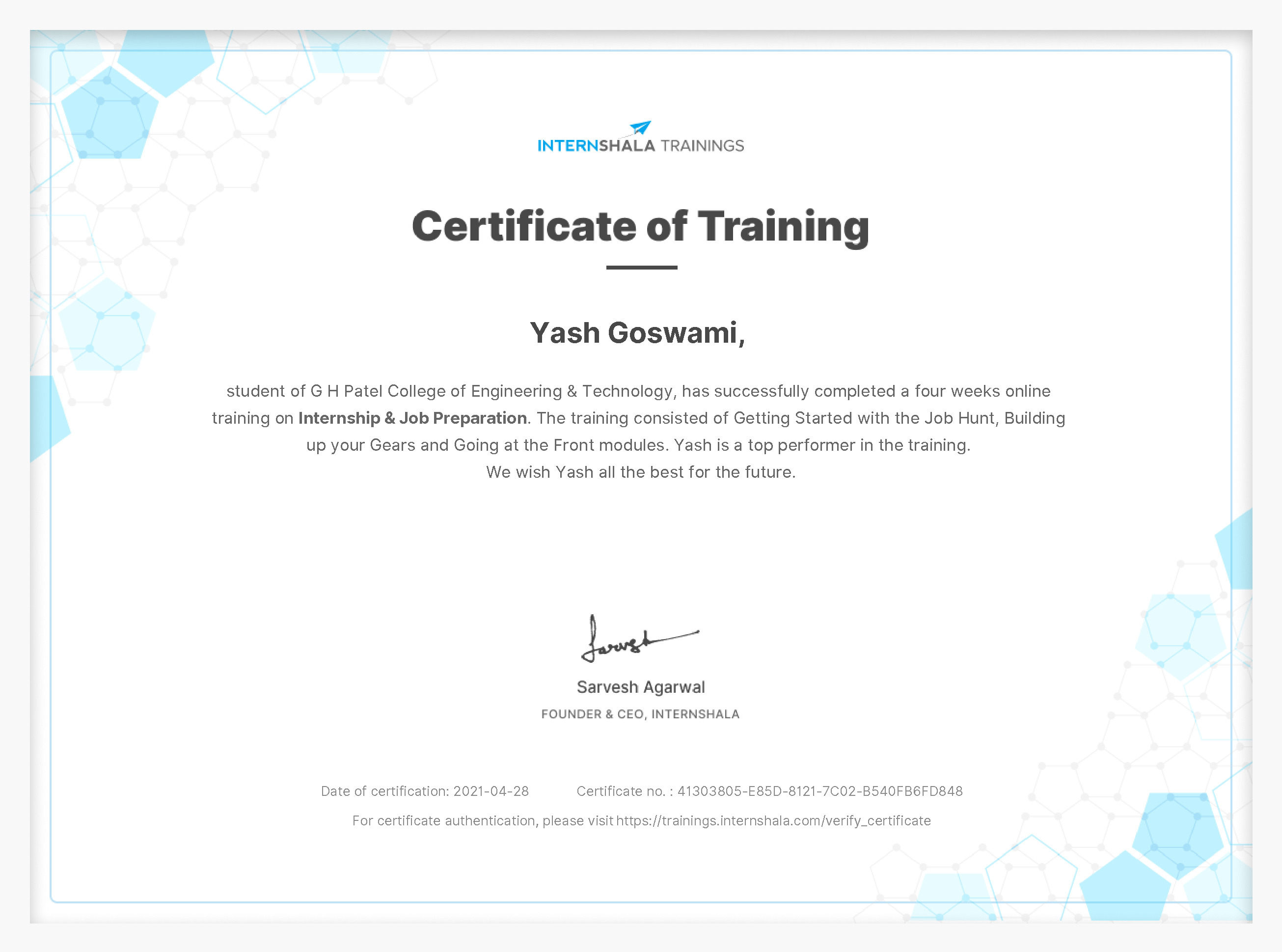 Certificate of completion