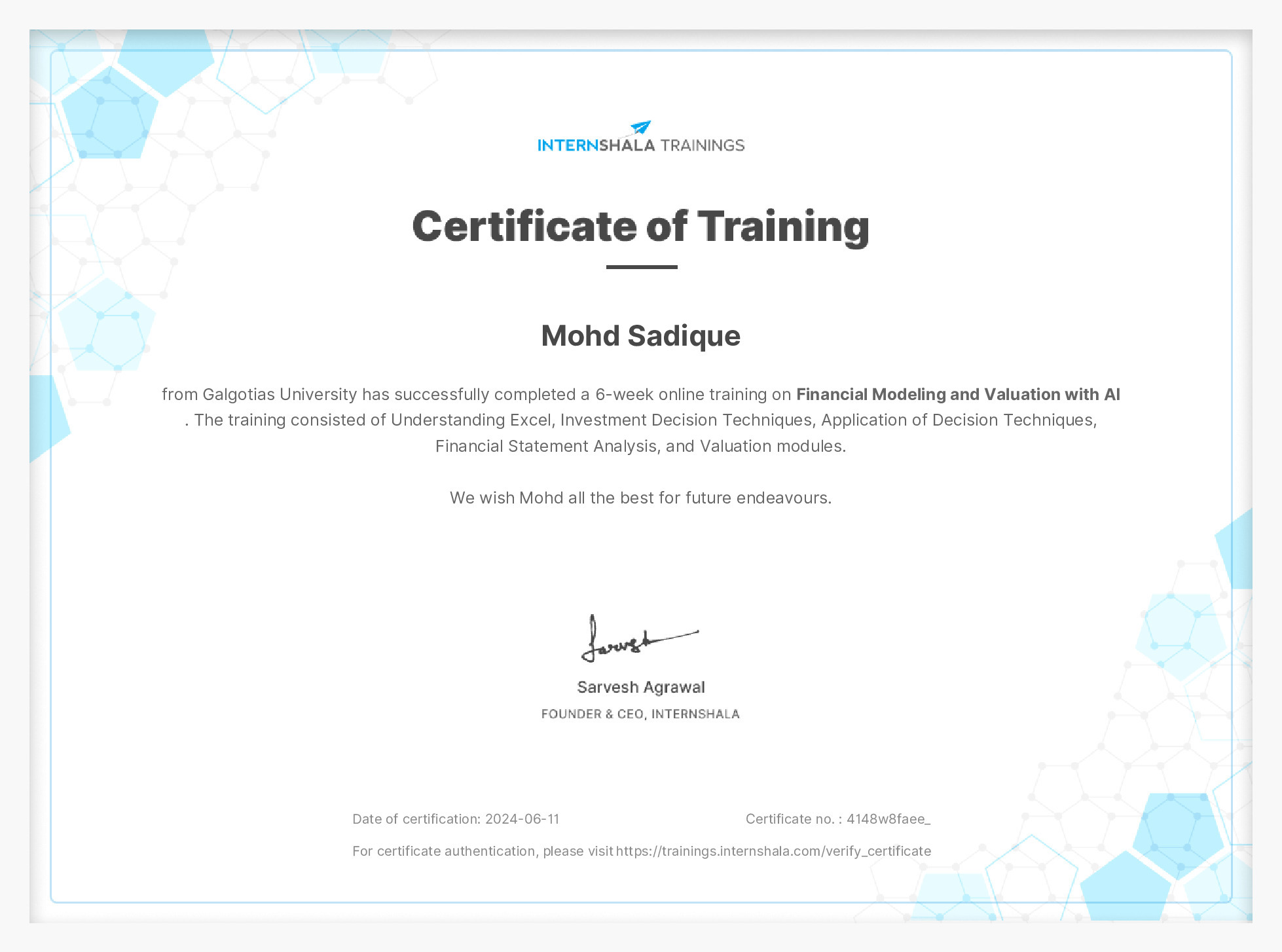 Certificate of completion
