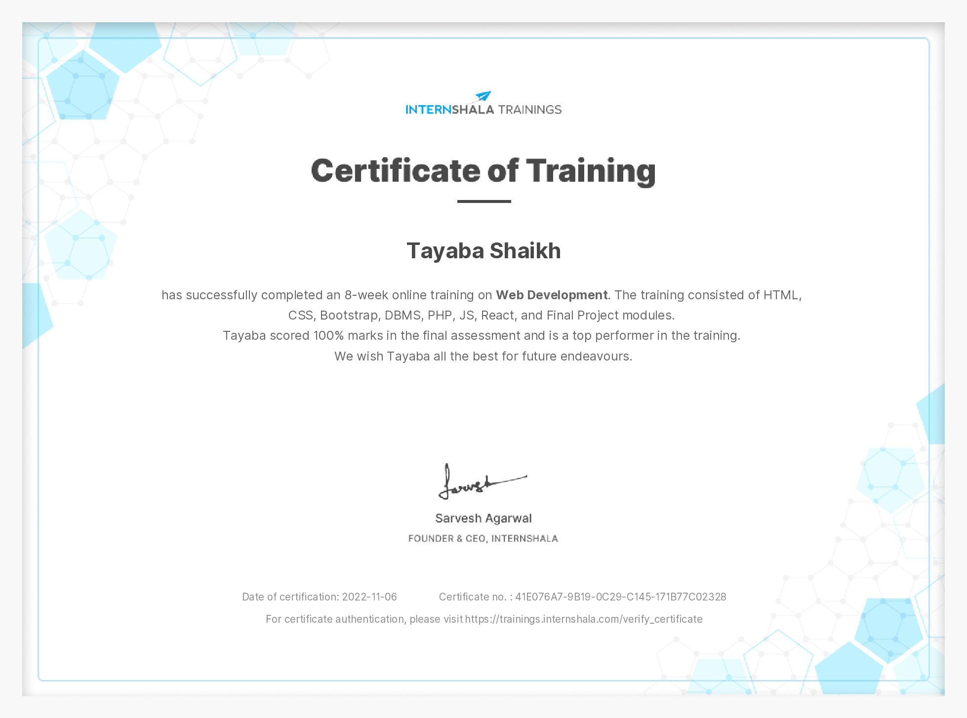 Certificate of completion