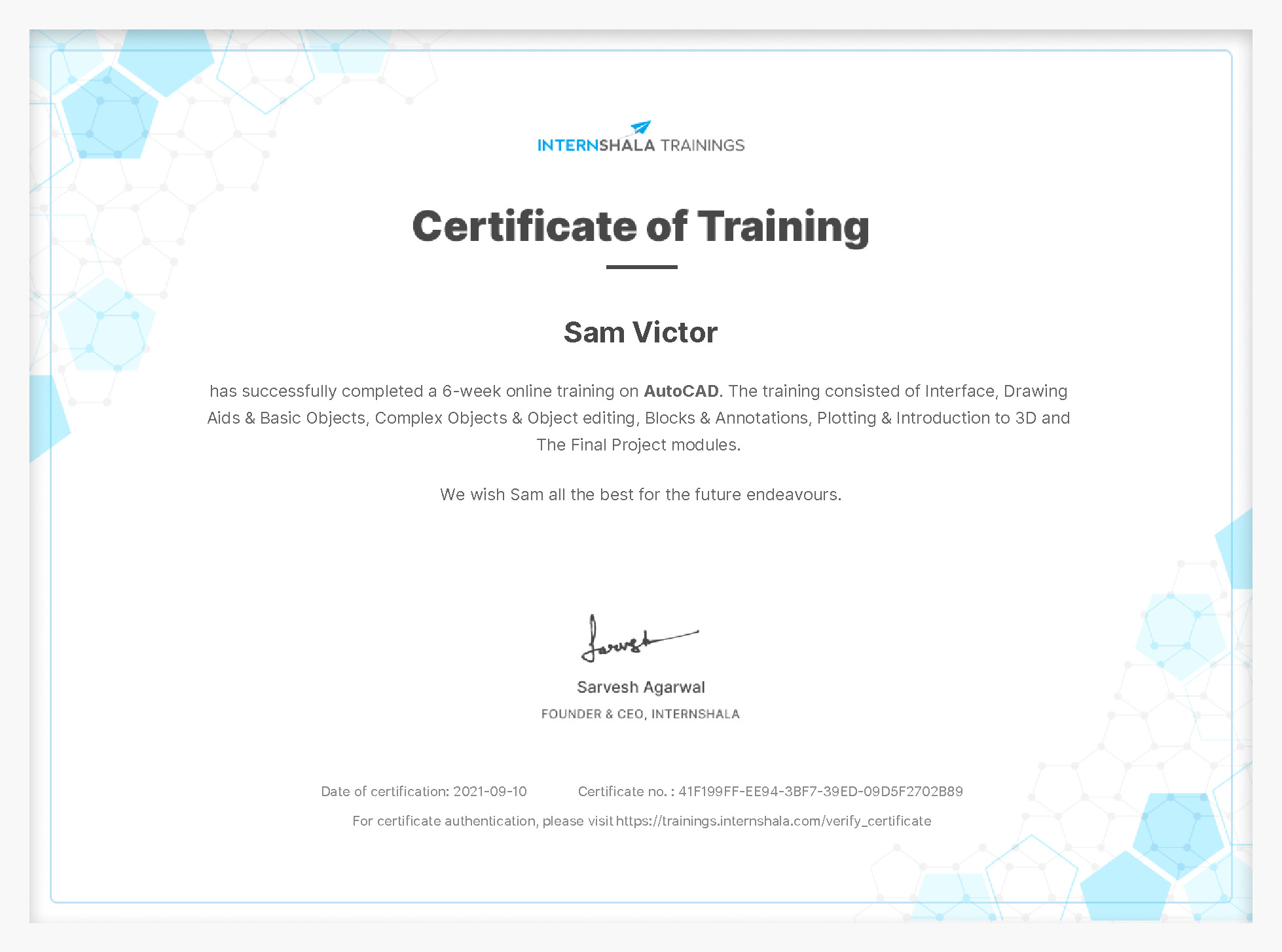 Certificate of completion