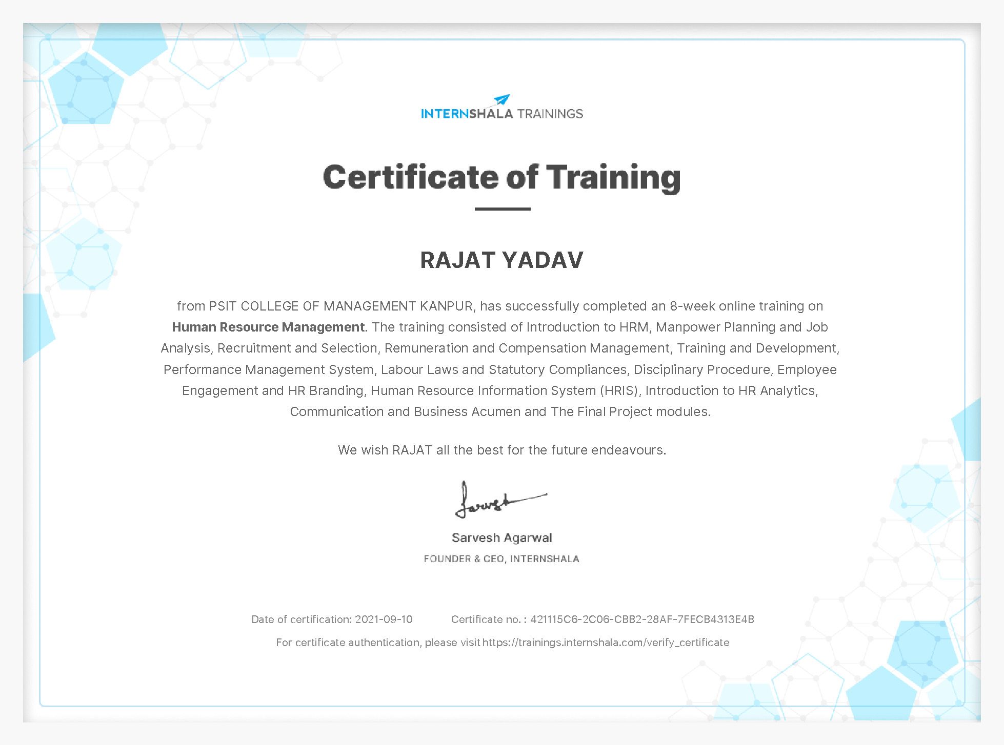 Certificate of completion