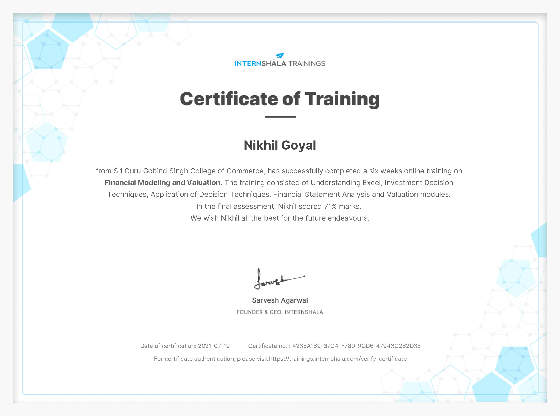 Certificate of completion