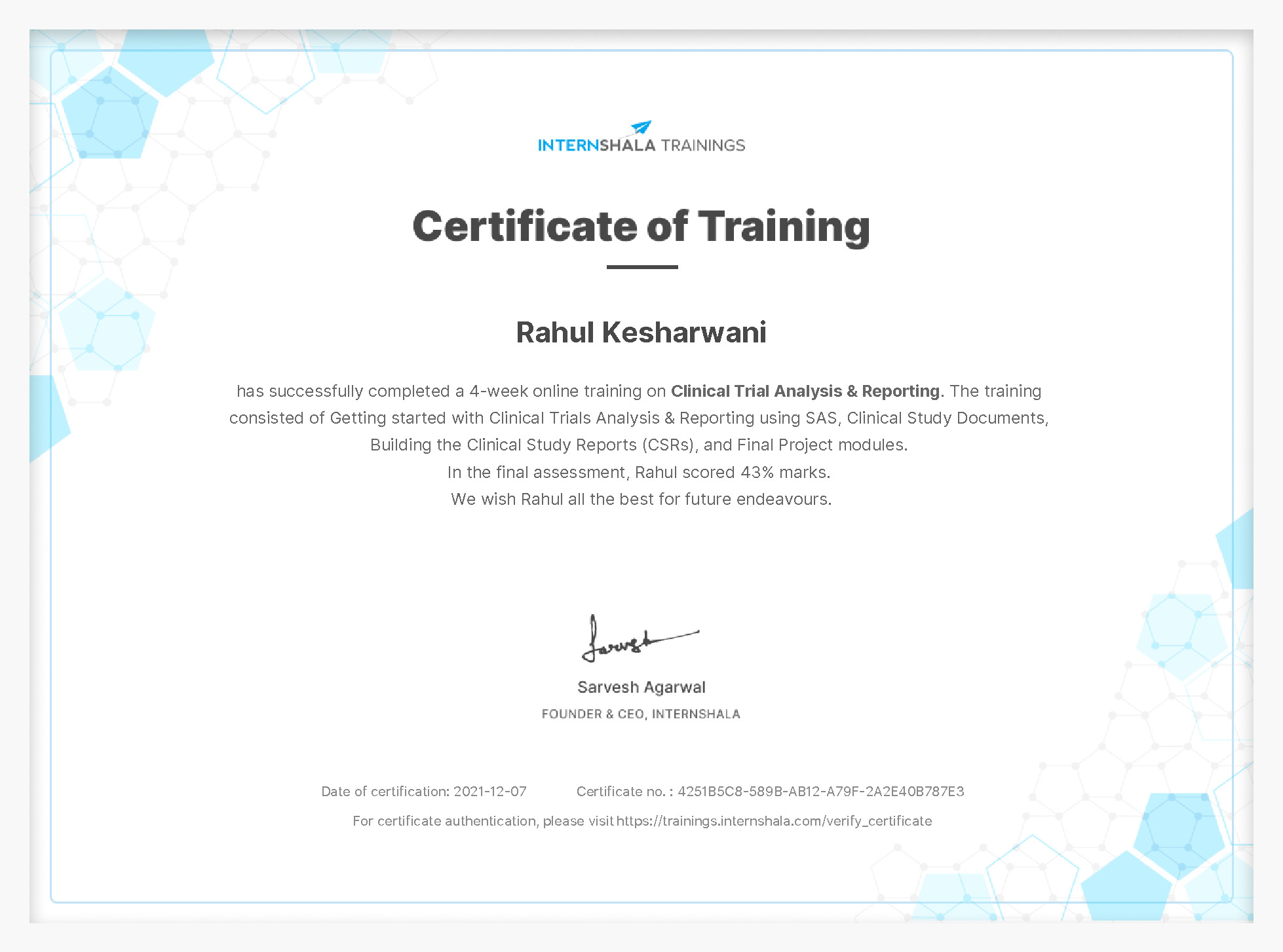 Certificate of completion