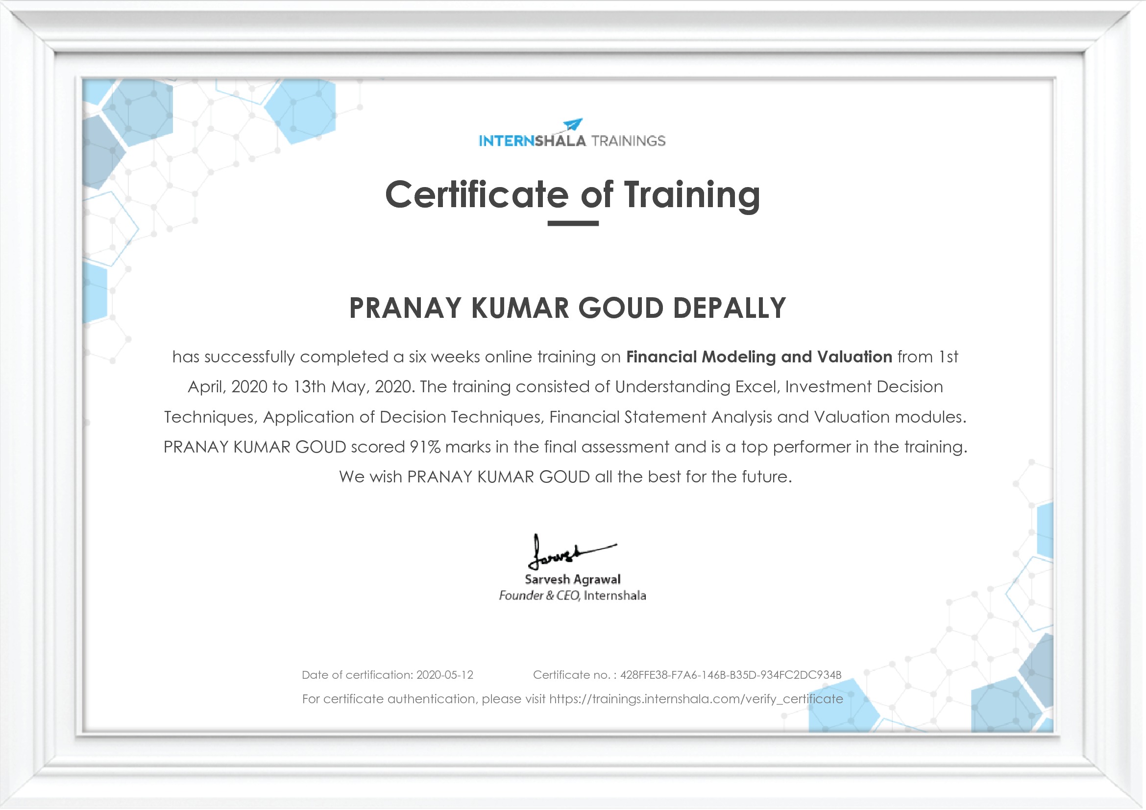Certificate of completion