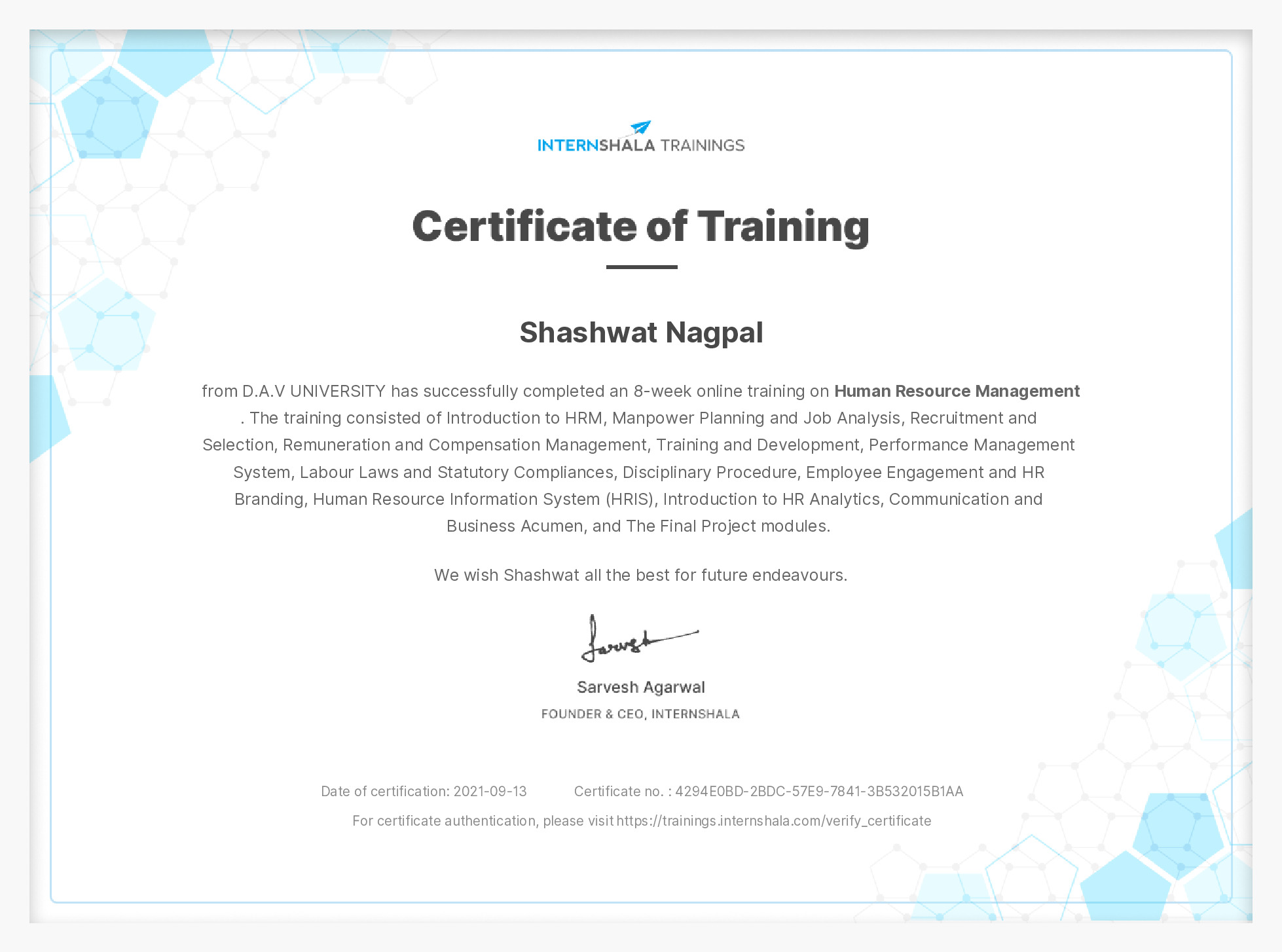 Certificate of completion