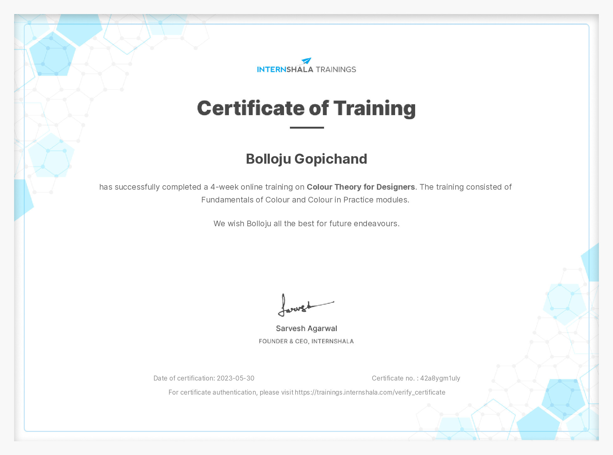 Certificate of completion