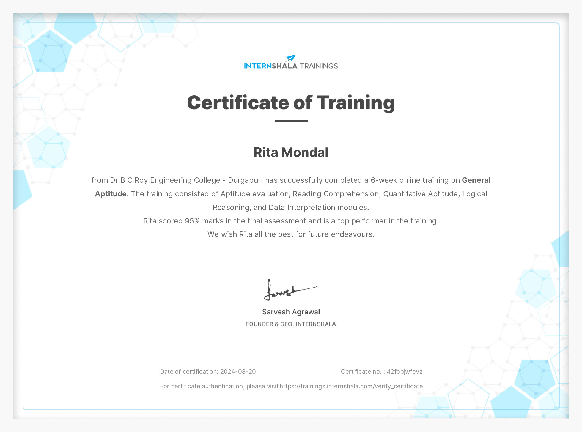 Certificate of completion