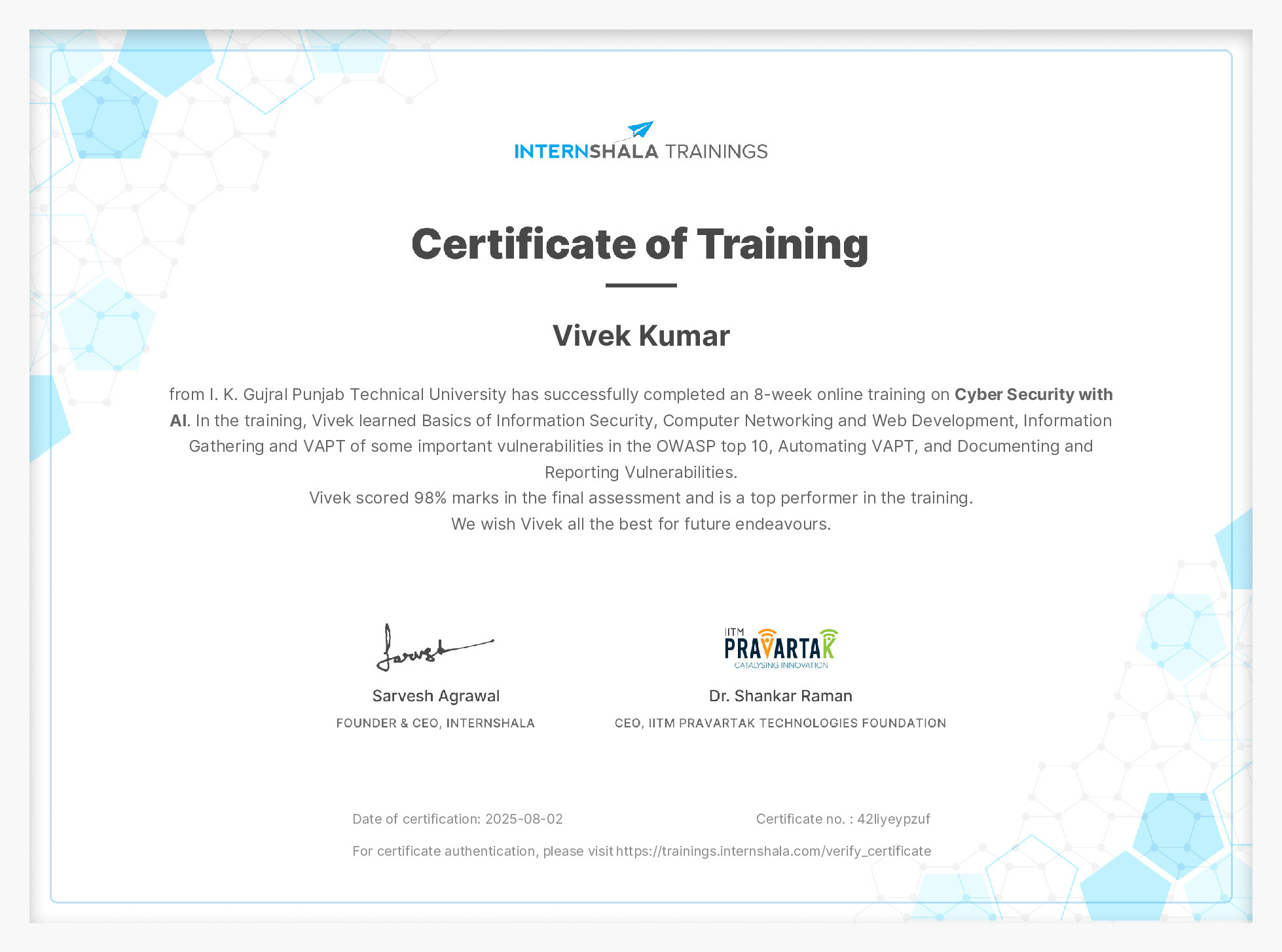 Certificate of completion