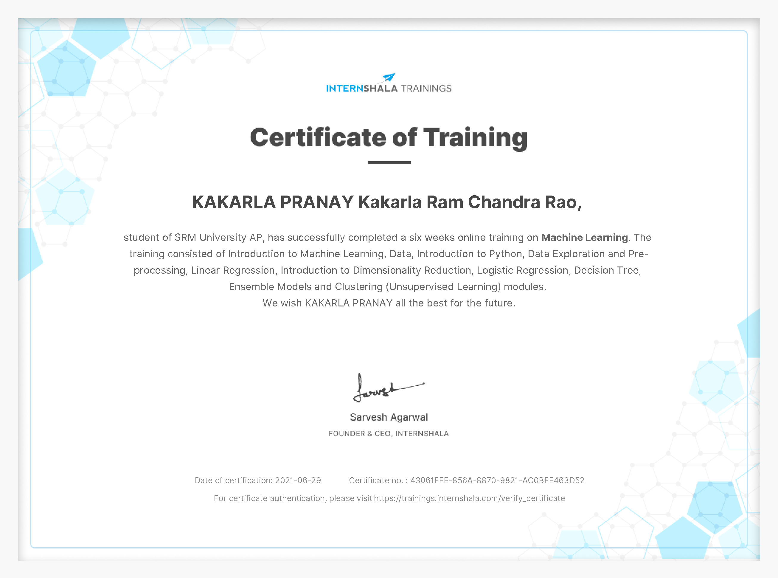 Certificate of completion