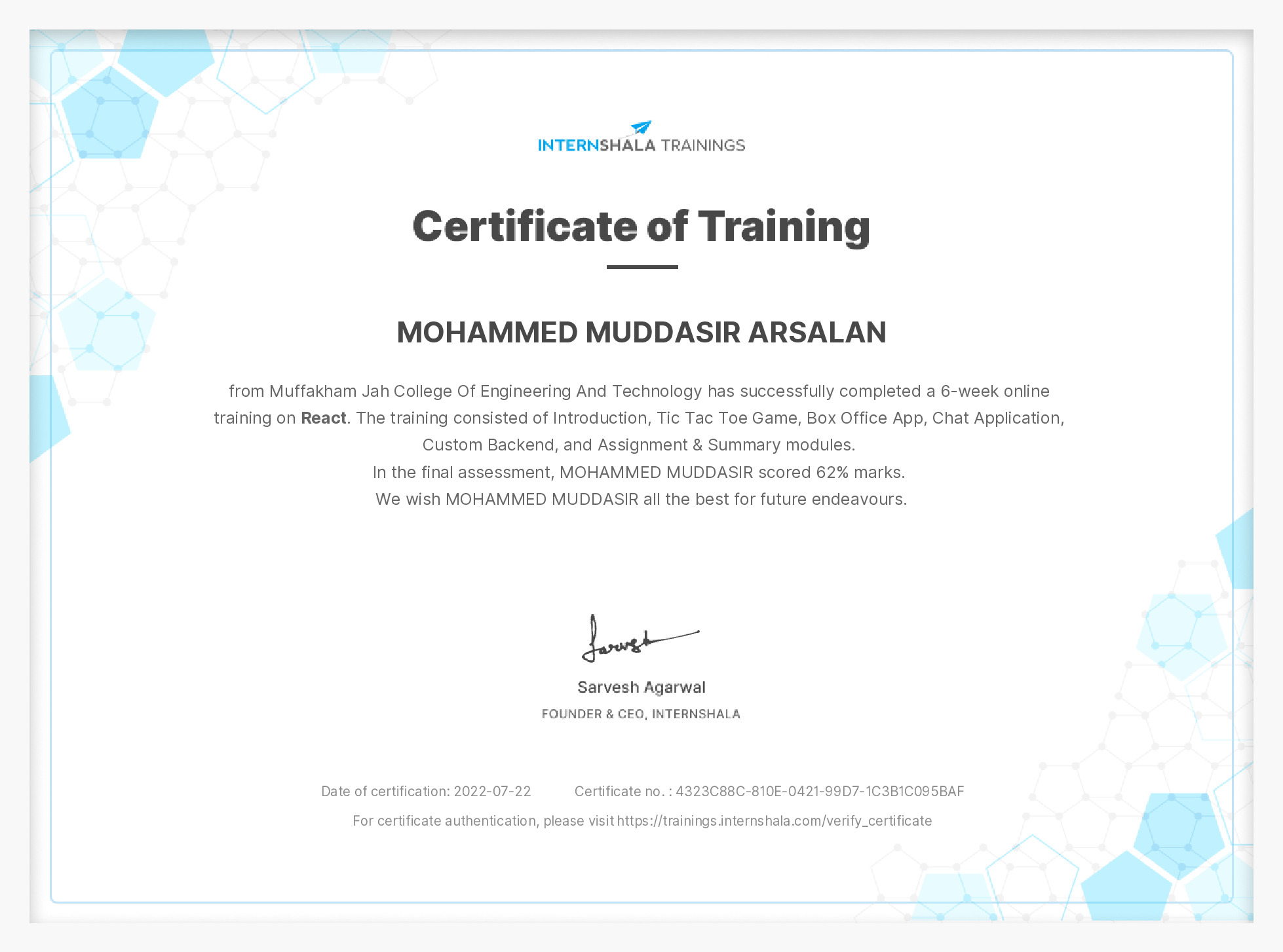 Certificate of completion