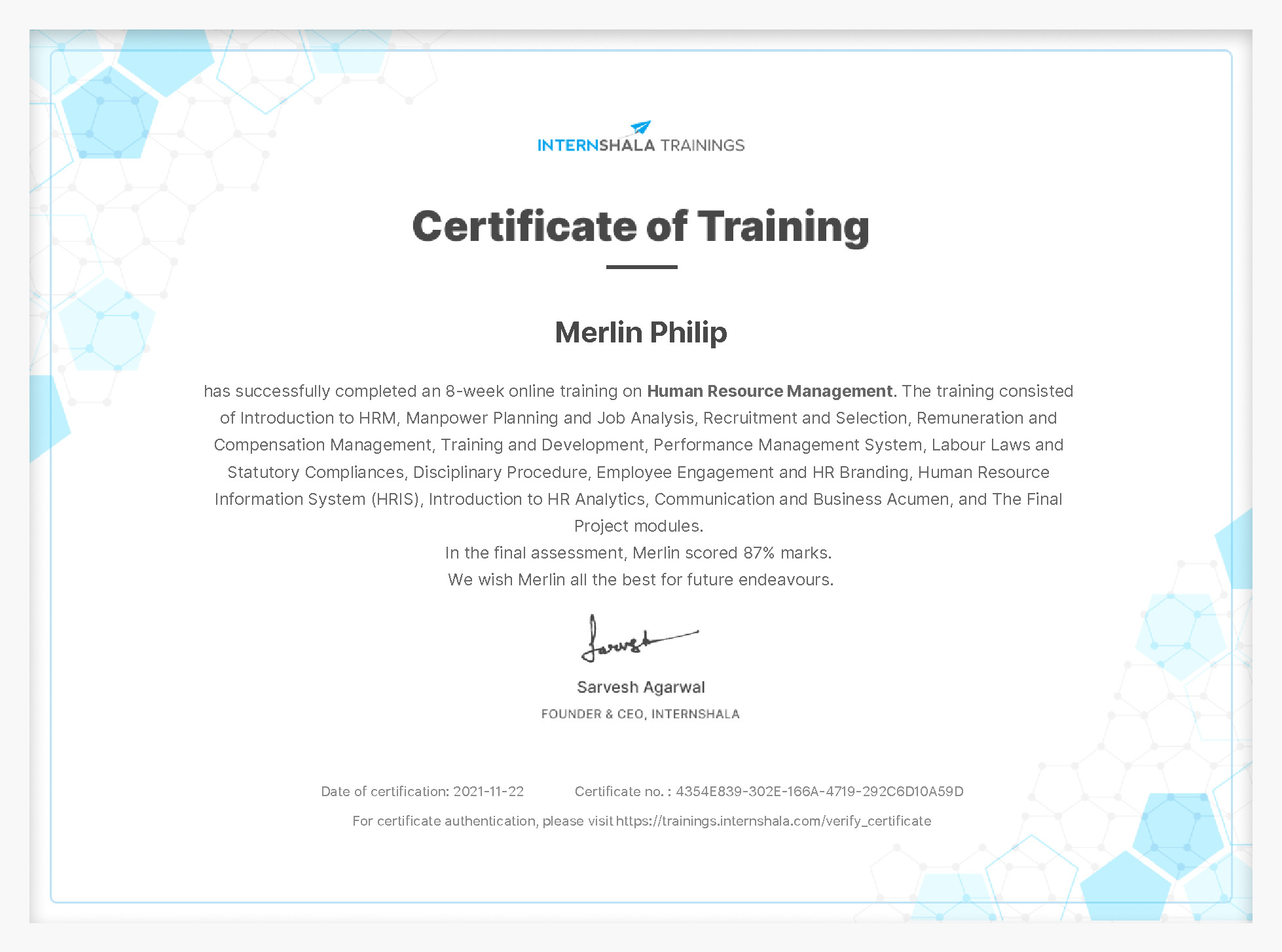 Certificate of completion