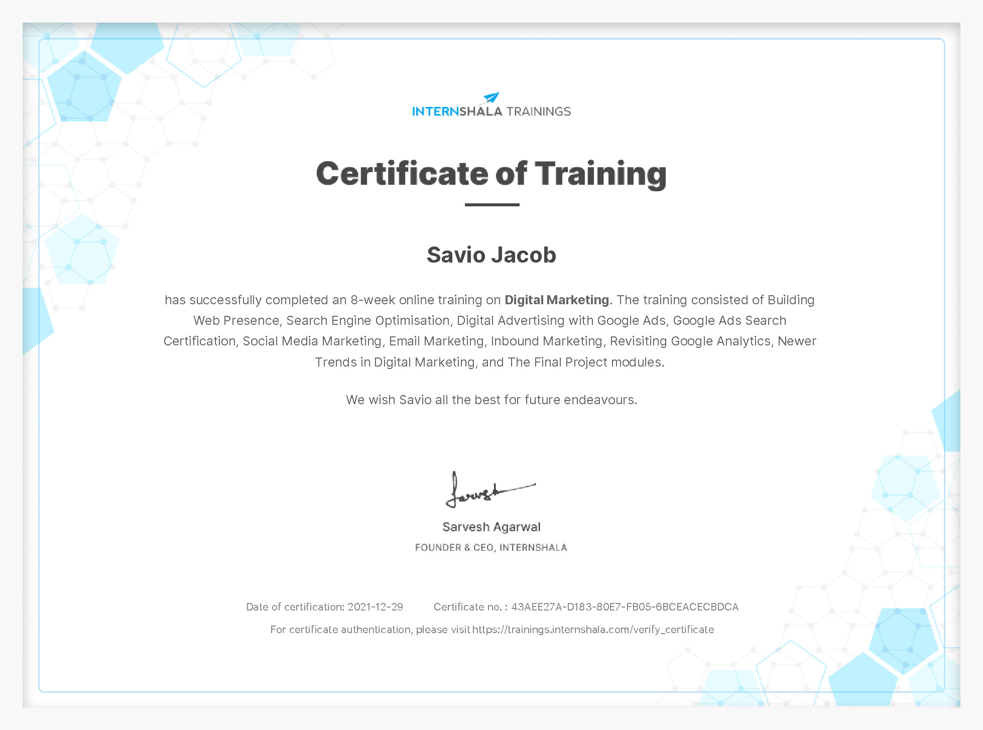 Certificate of completion
