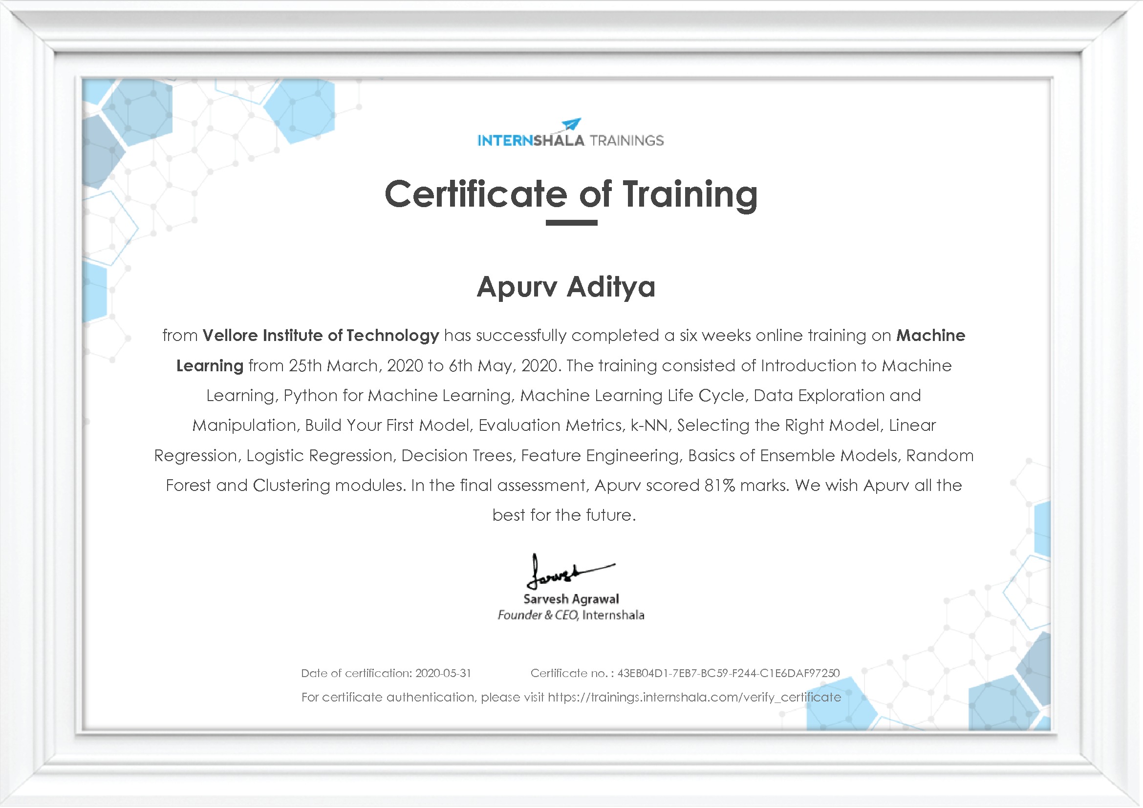 Certificate of completion