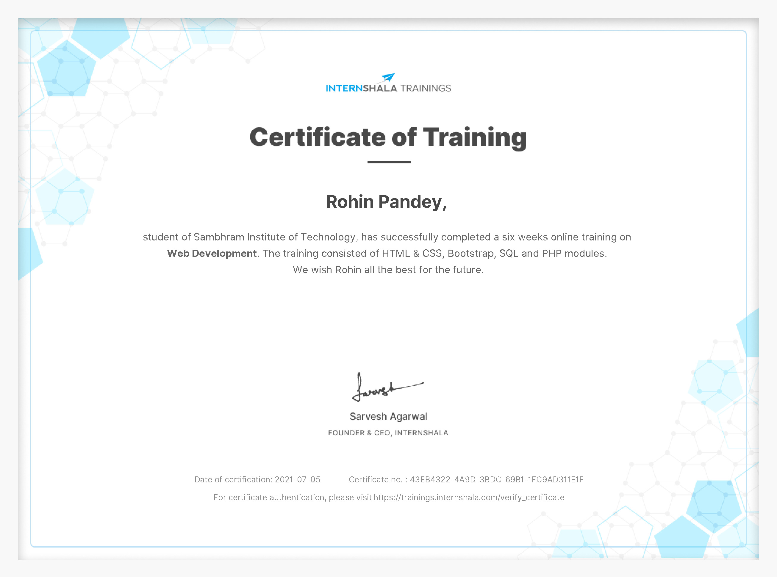 Certificate of completion