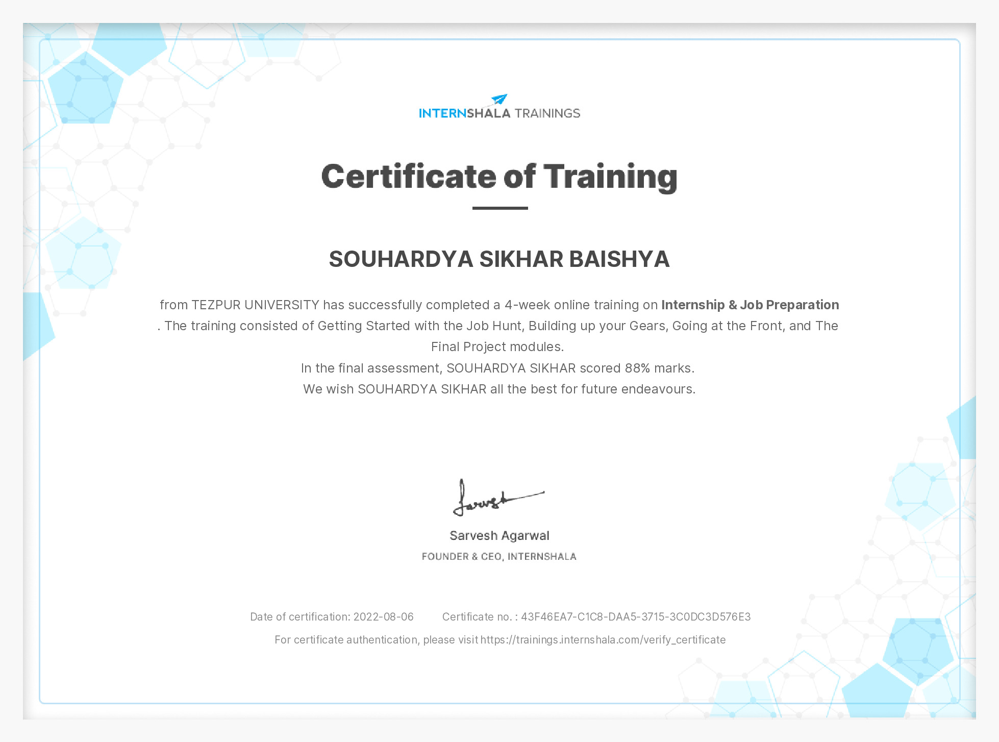 Certificate of completion
