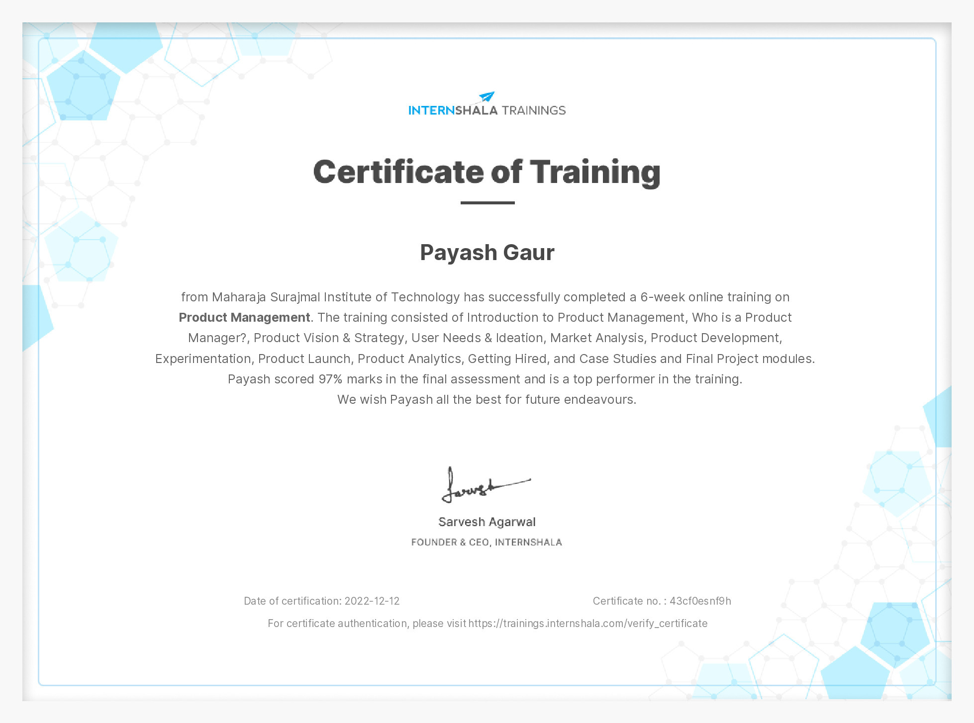 Certificate of completion