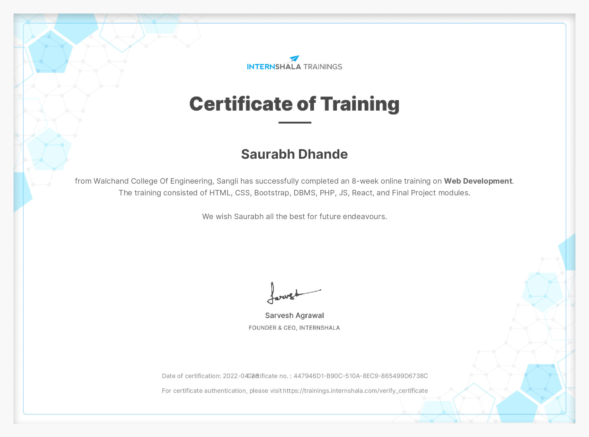 Certificate of completion