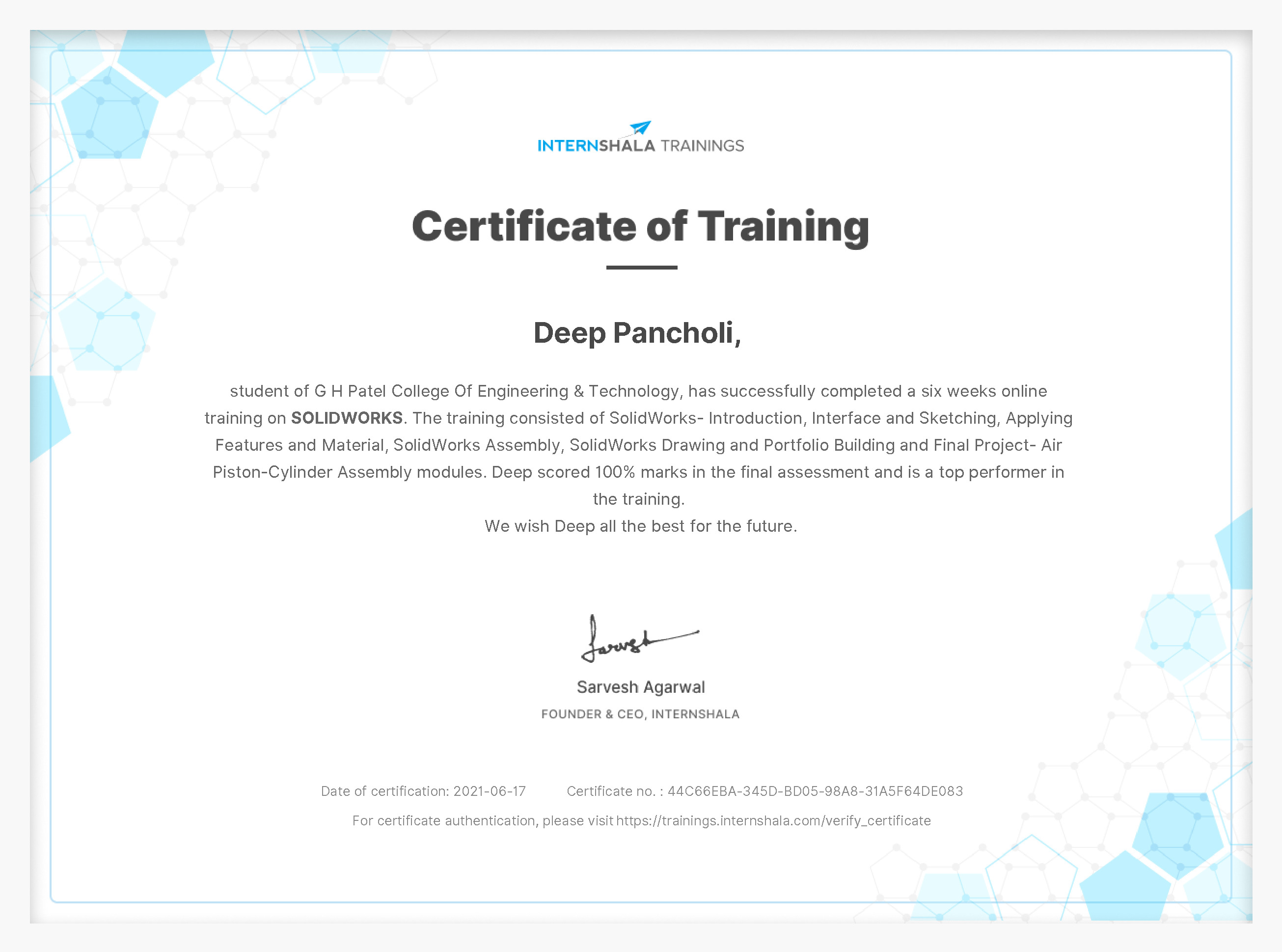 Certificate of completion