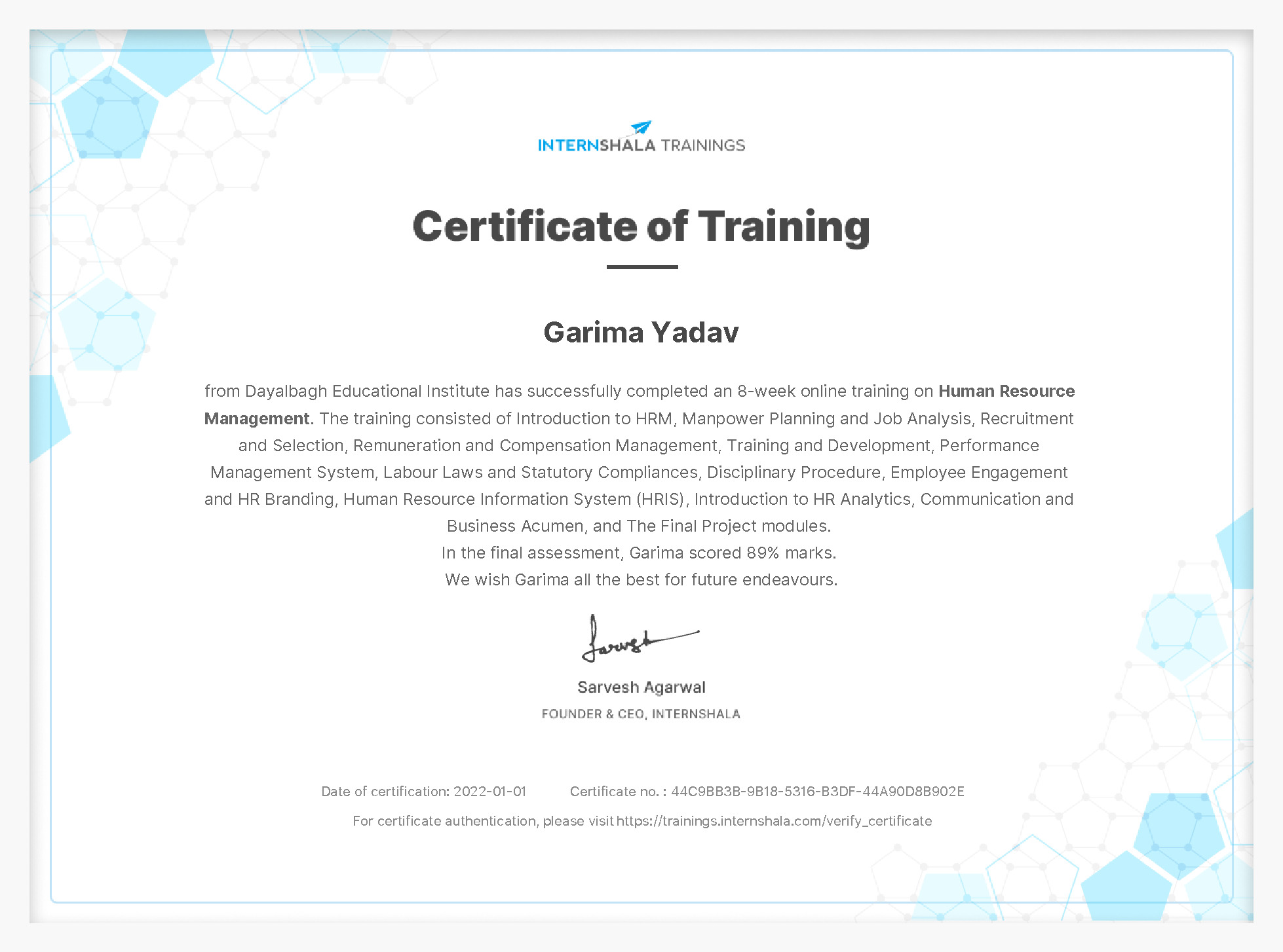 Certificate of completion