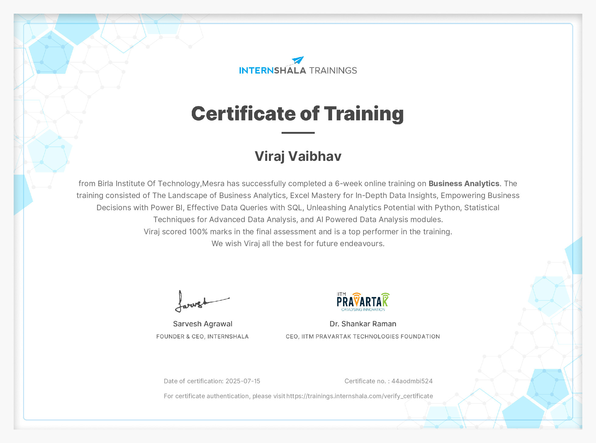 Certificate of completion