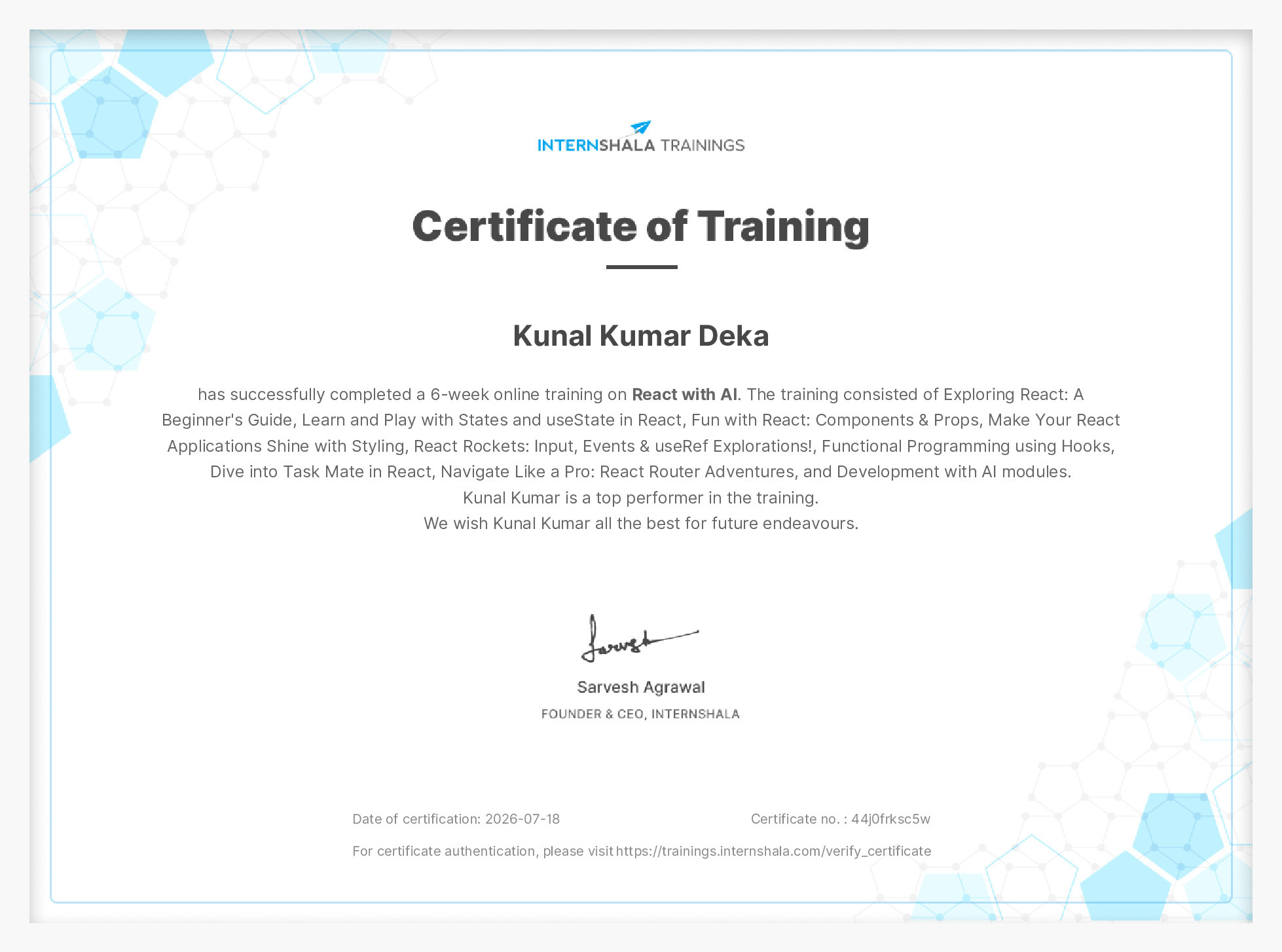 Certificate of completion
