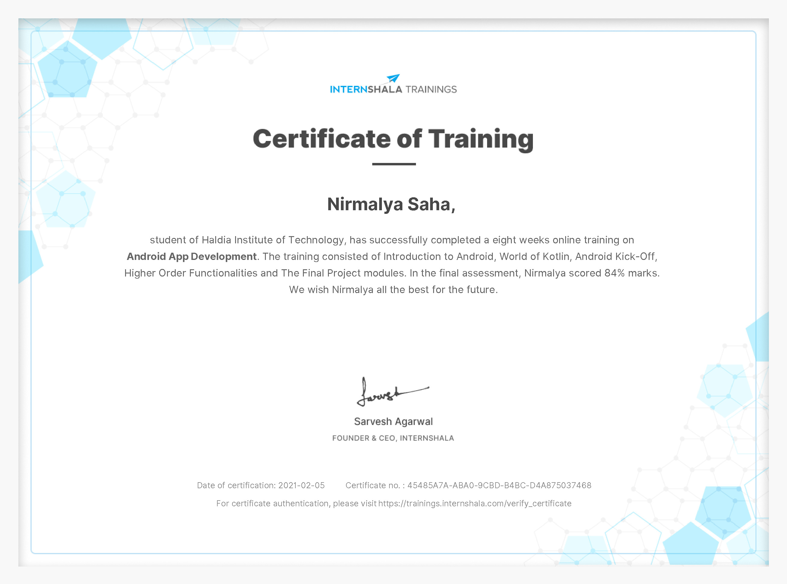 Certificate of completion