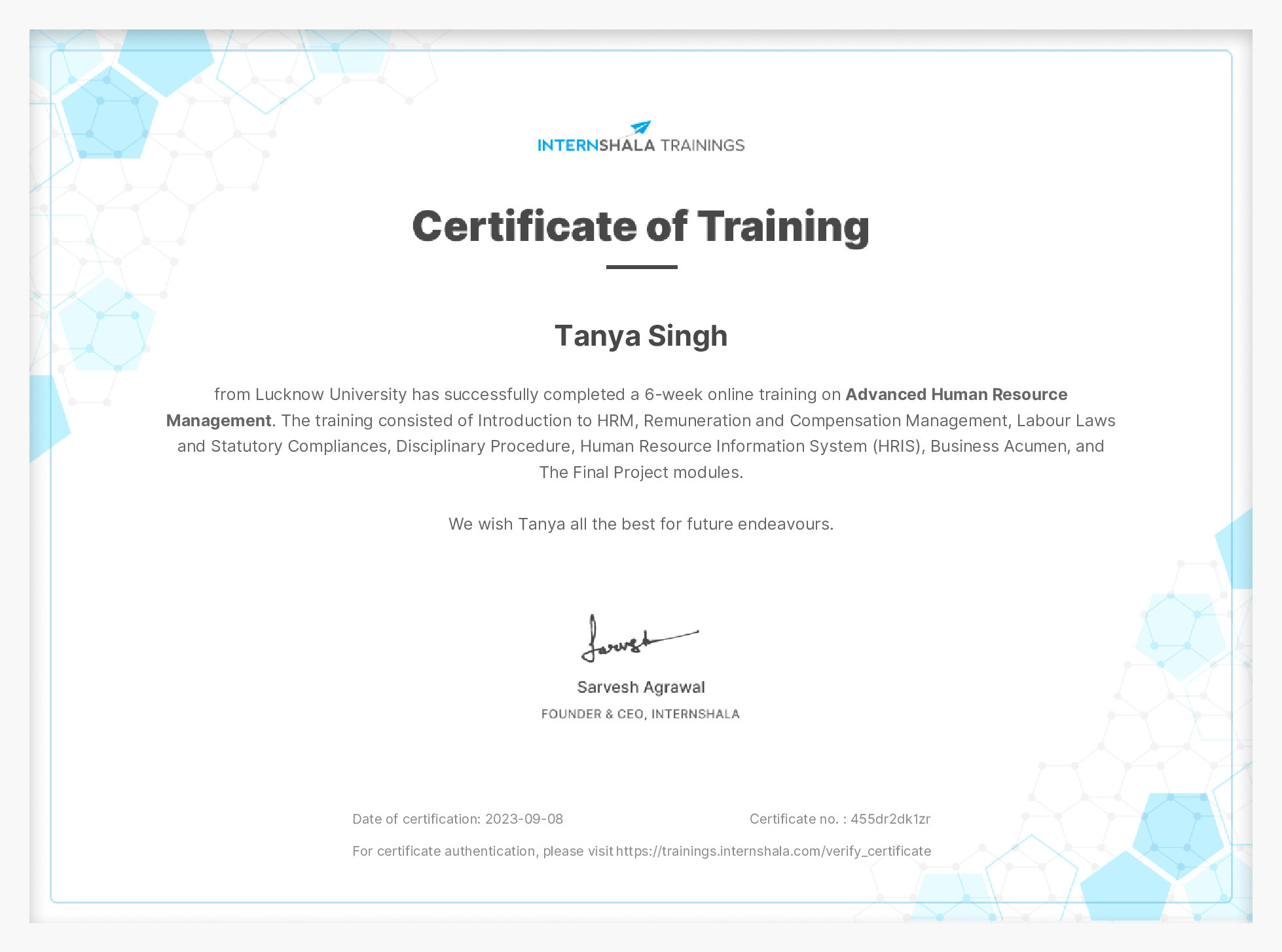 Certificate of completion