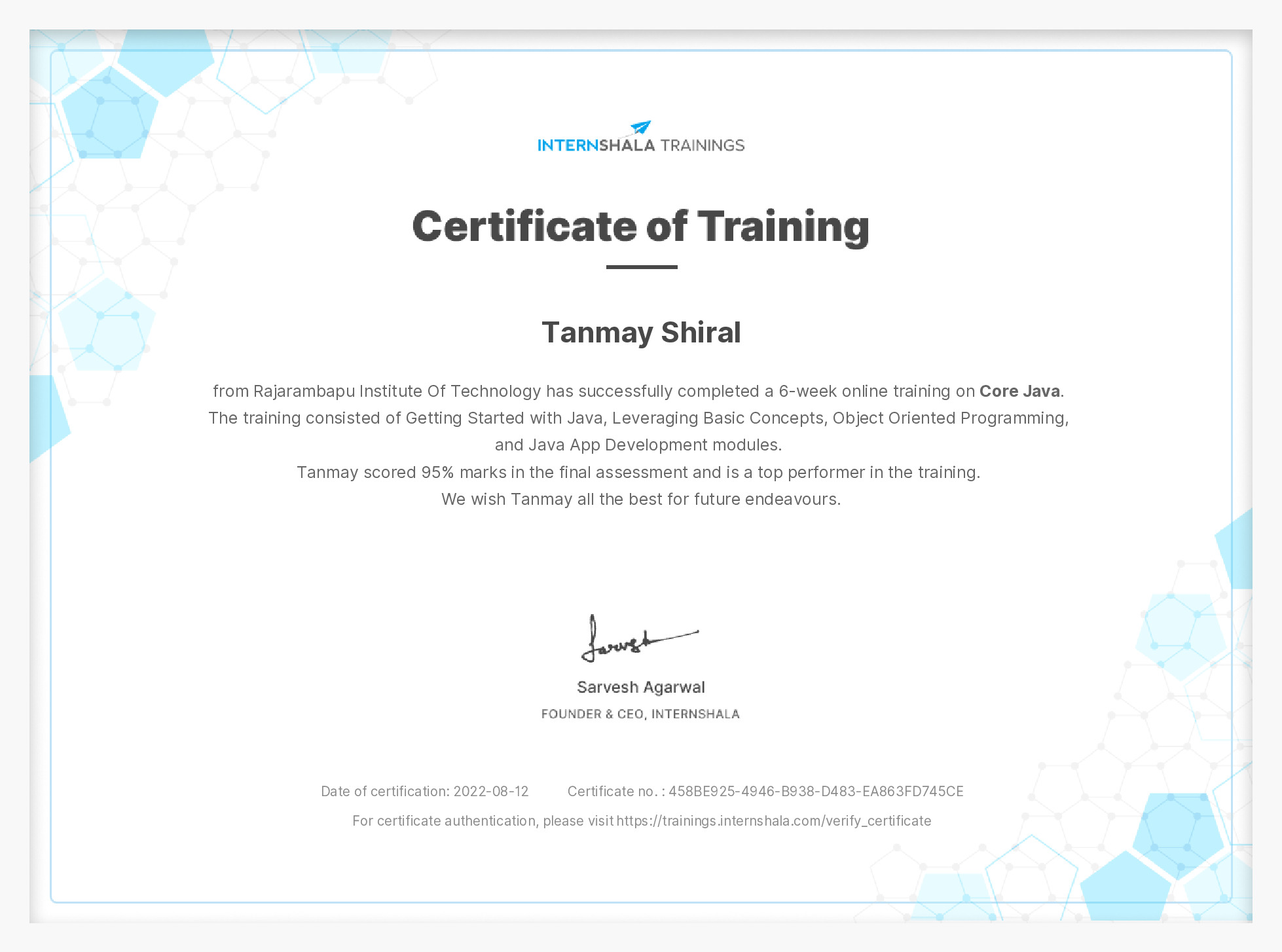 Certificate of completion