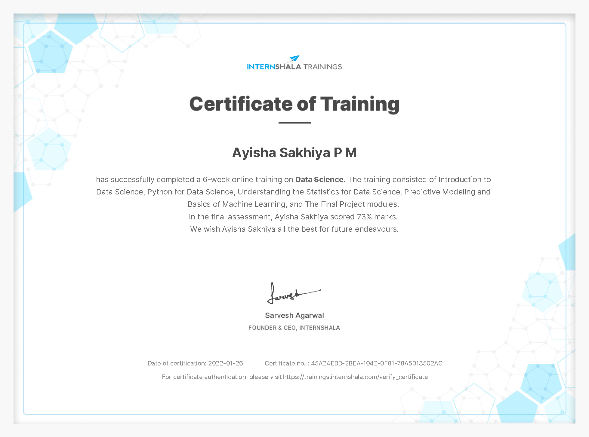 Certificate of completion