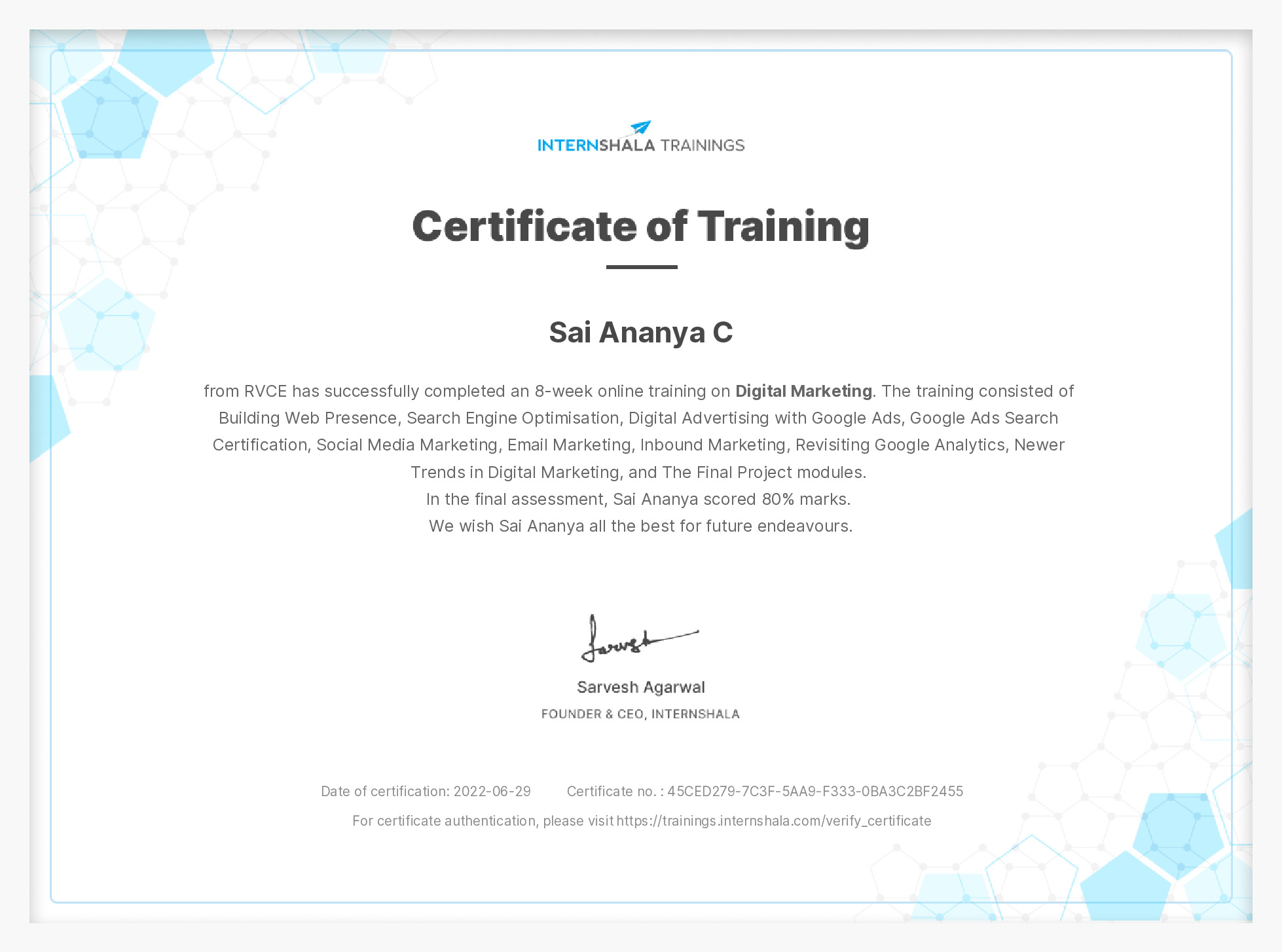 Certificate of completion