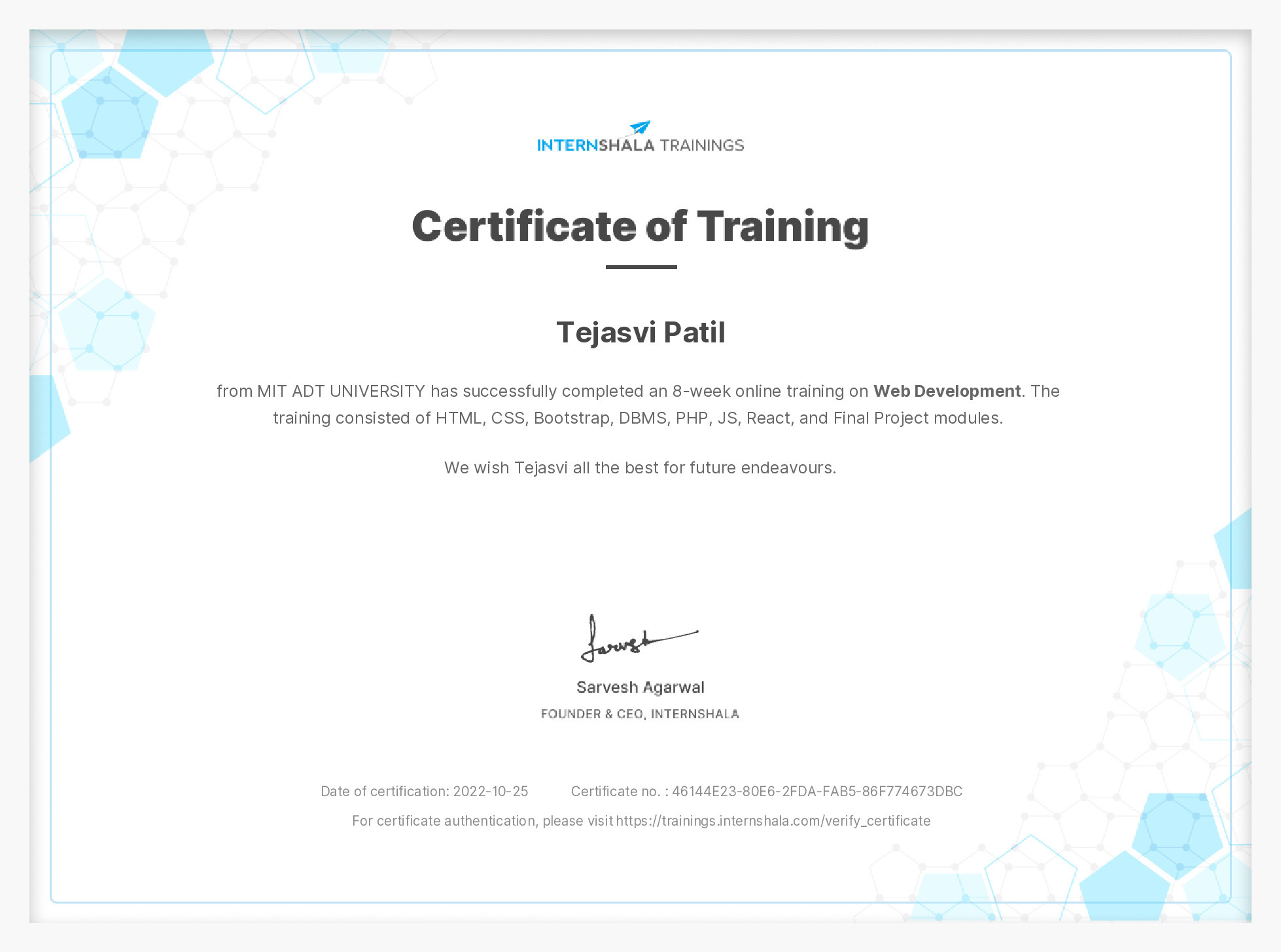 Certificate of completion