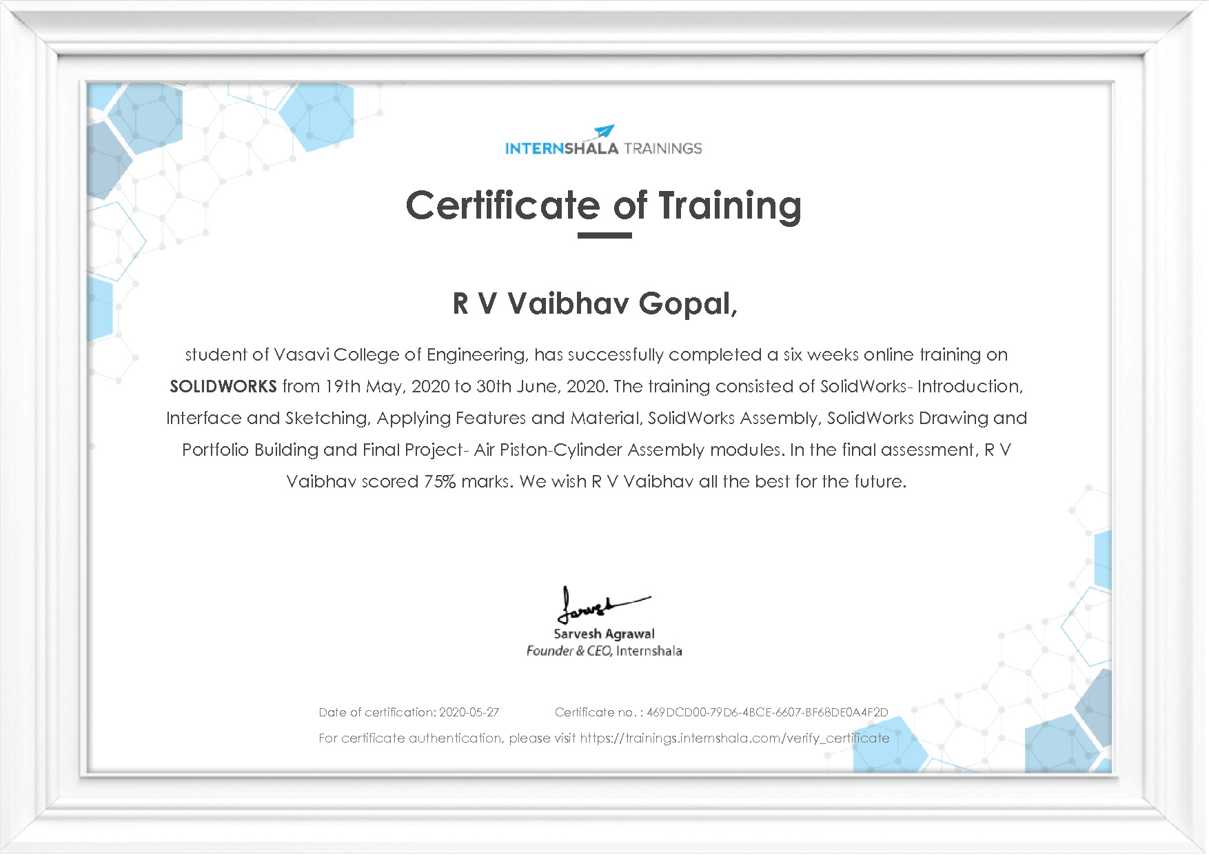 Certificate of completion