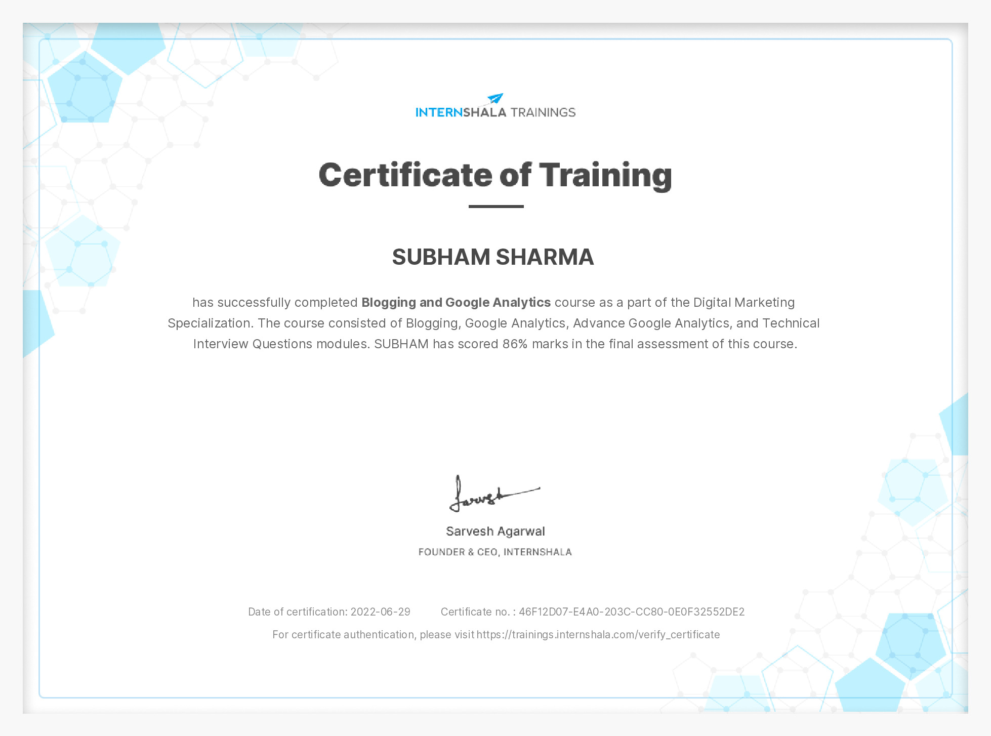 Certificate of completion