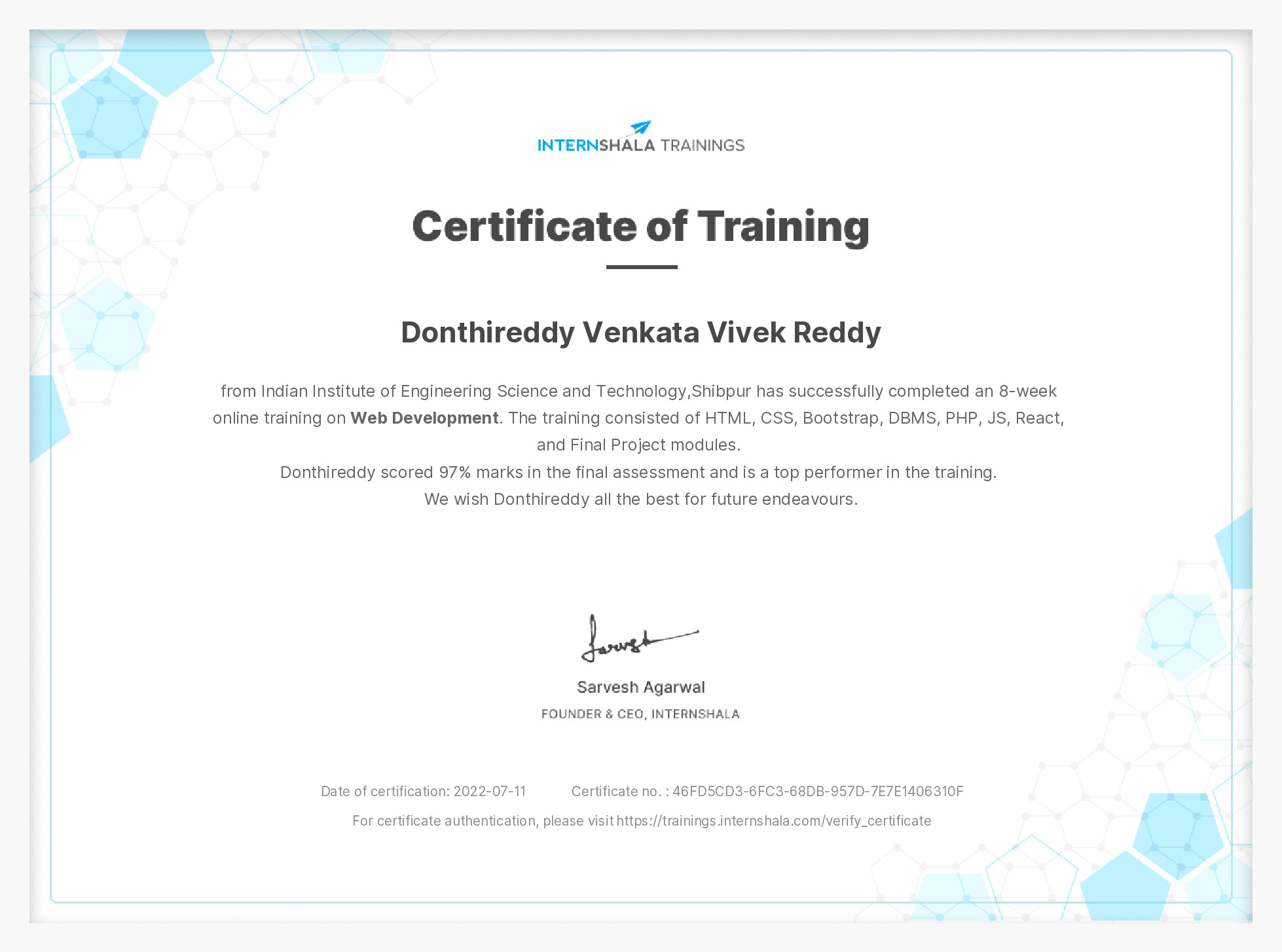 Certificate of completion